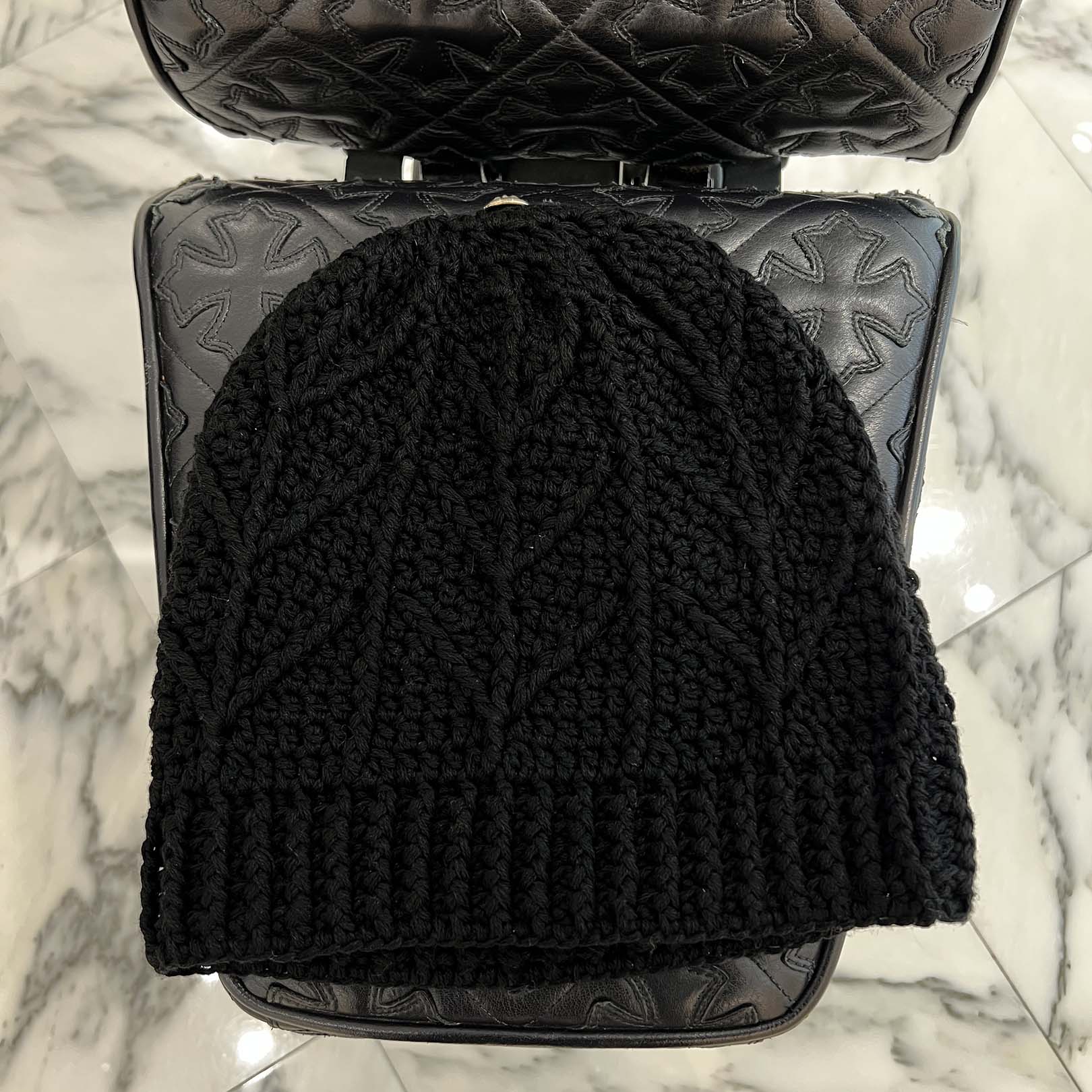 CHROME HEARTS 1 Cross Leather Patch Cashmere Beanie Size ONE SIZE (26cm) クロムハーツ 1クロスレザーパッチ カシミヤビーニー サイズONE SIZE (26cm)