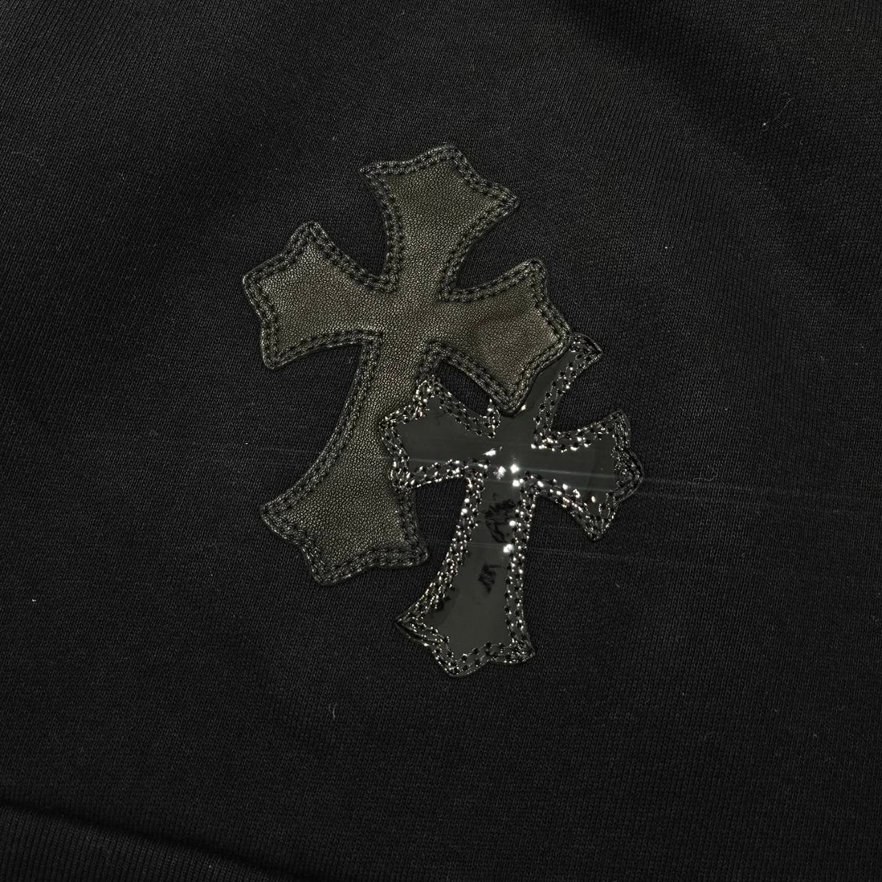 CHROME HEARTS Y NOT Multi Leather Cross Patch Half Zip Sweatshirt Size M クロムハーツ ワイノット マルチレザークロスパッチ ハーフジップ スウェットシャツ サイズM