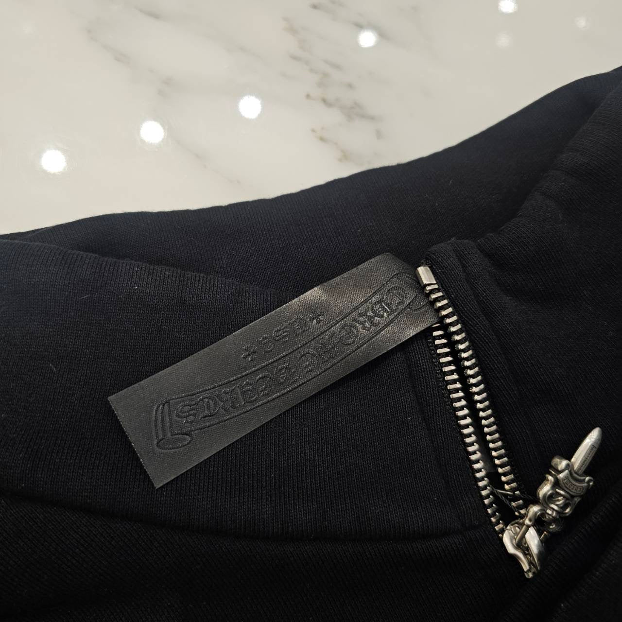 CHROME HEARTS Y NOT Multi Leather Cross Patch Half Zip Sweatshirt Size M クロムハーツ ワイノット マルチレザークロスパッチ ハーフジップ スウェットシャツ サイズM