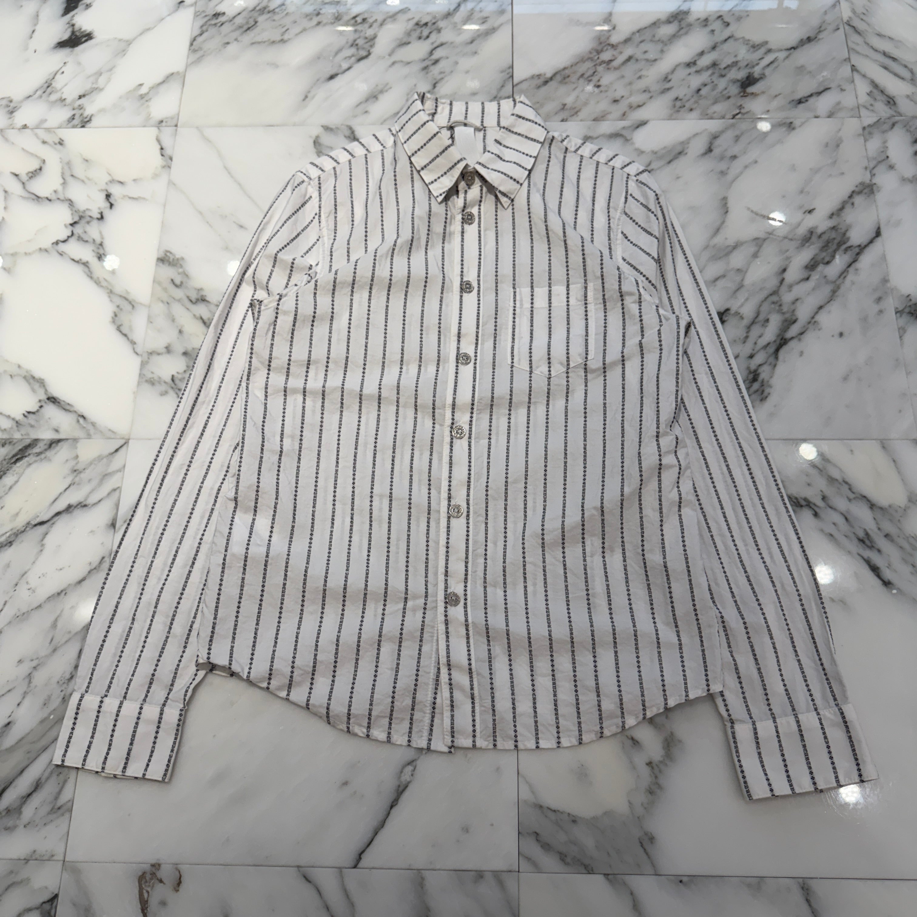 CHROME HEARTS Y NOT Logo Stripe Cotton Shirt Size S クロムハーツ ワイノット ロゴストライプ コットンシャツ サイズS