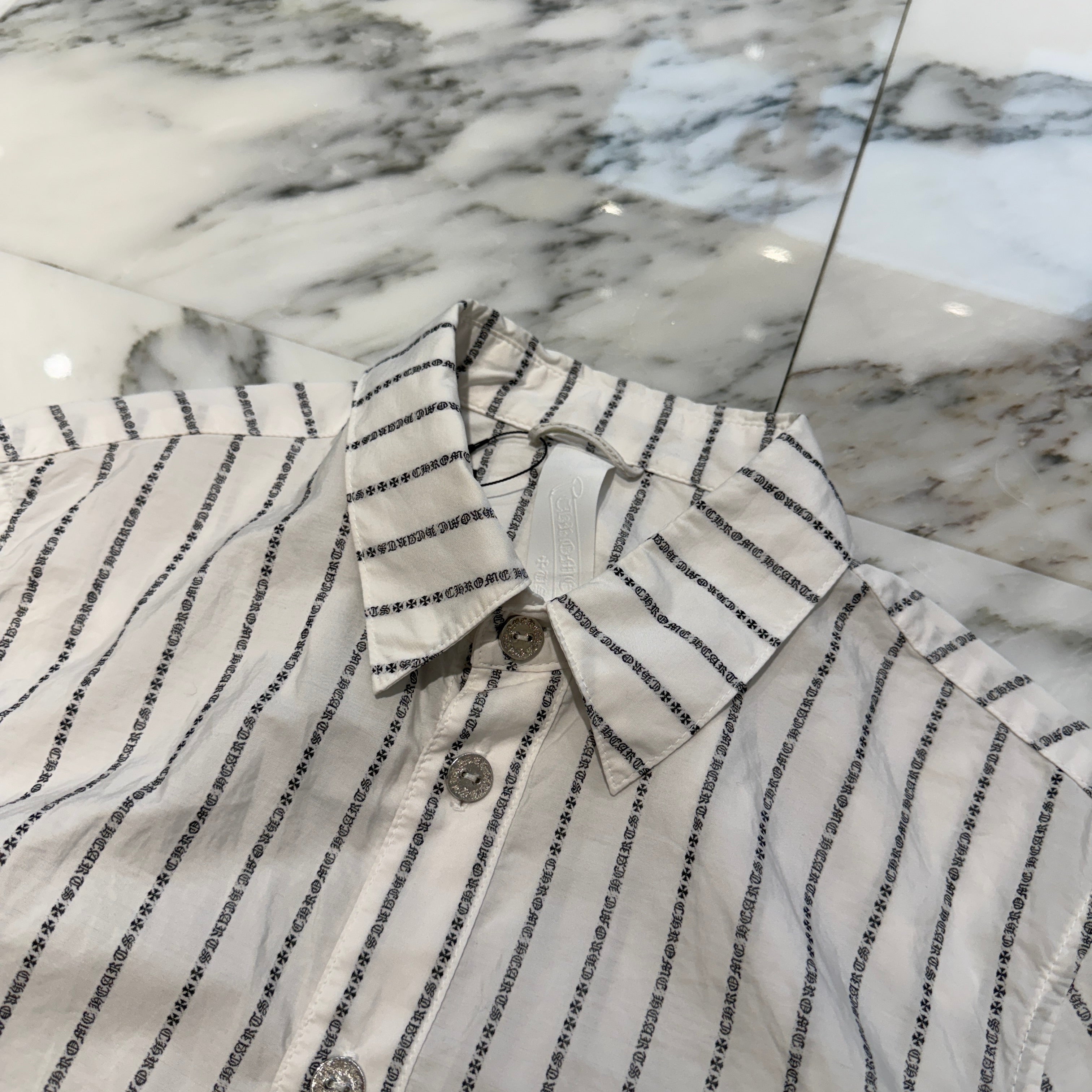 CHROME HEARTS Y NOT Logo Stripe Cotton Shirt Size S クロムハーツ ワイノット ロゴストライプ コットンシャツ サイズS