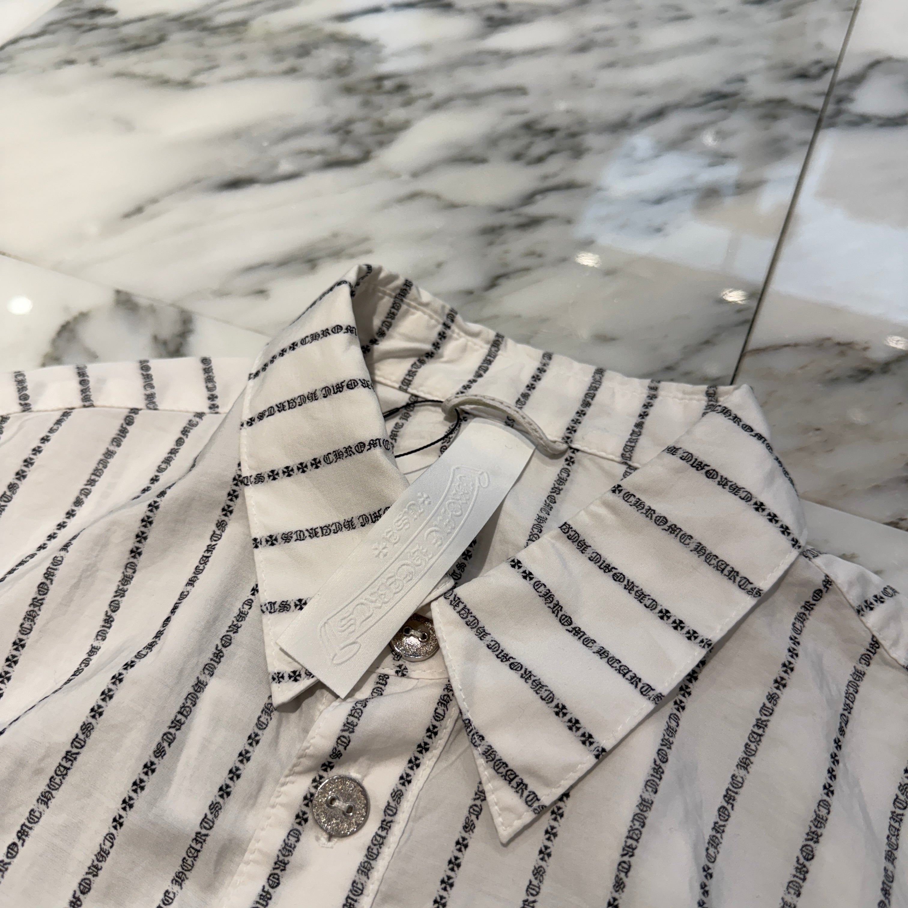 CHROME HEARTS Y NOT Logo Stripe Cotton Shirt Size S クロムハーツ ワイノット ロゴストライプ コットンシャツ サイズS