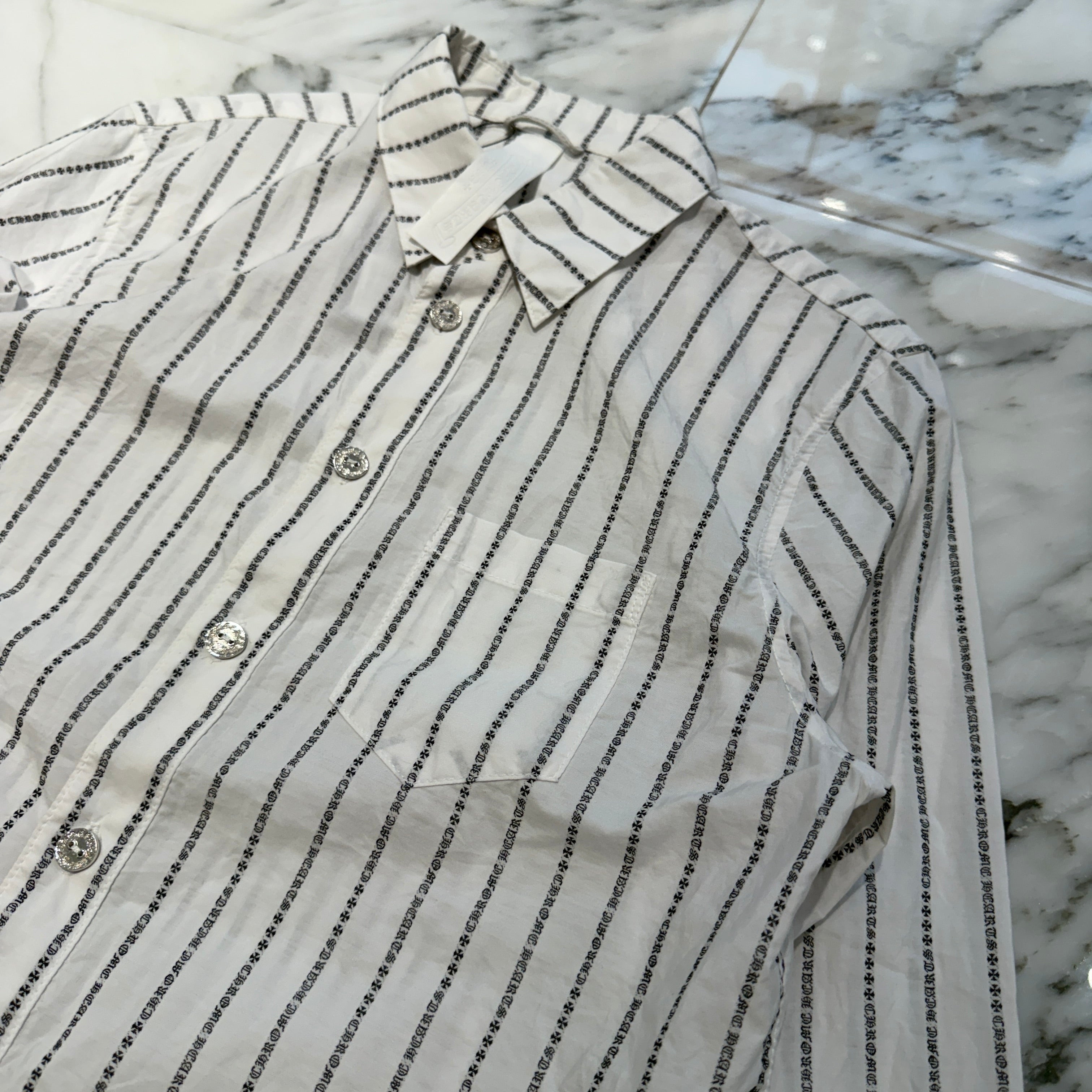 CHROME HEARTS Y NOT Logo Stripe Cotton Shirt Size S クロムハーツ ワイノット ロゴストライプ コットンシャツ サイズS