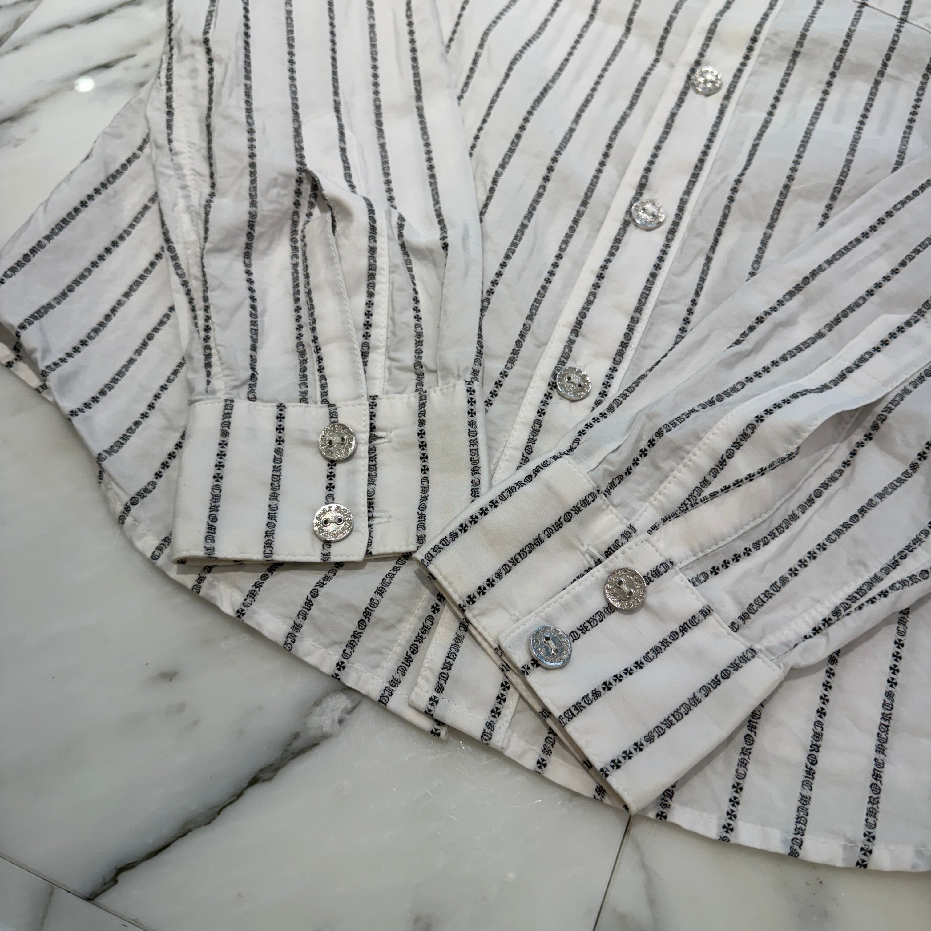 CHROME HEARTS Y NOT Logo Stripe Cotton Shirt Size S クロムハーツ ワイノット ロゴストライプ コットンシャツ サイズS