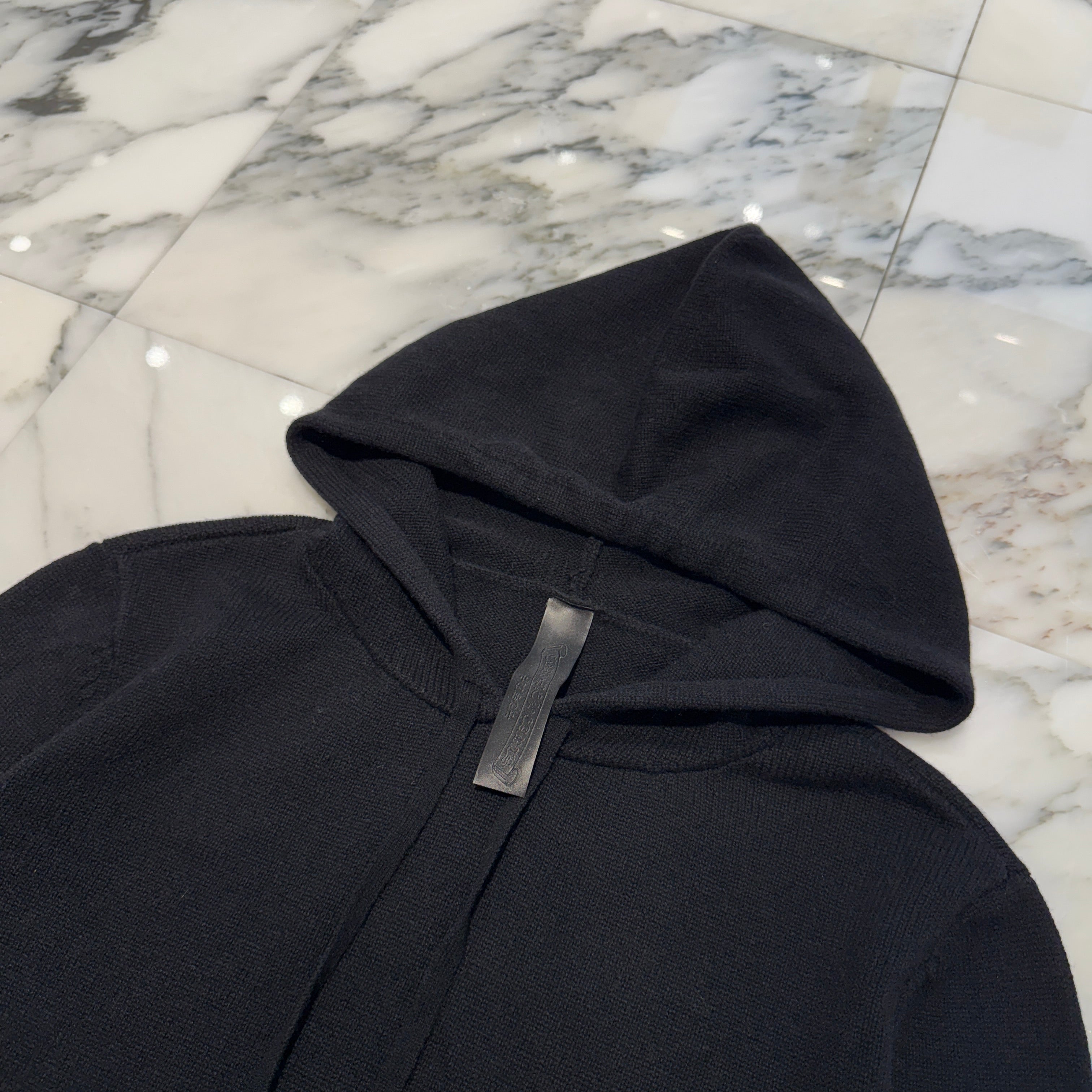 CHROME HEARTS Y NOT Leather Cross Patch Cashmere Knit Pullover Hoodie Size S クロムハーツ ワイノット レザークロスパッチ カシミヤニット プルオーバーフーディ サイズS