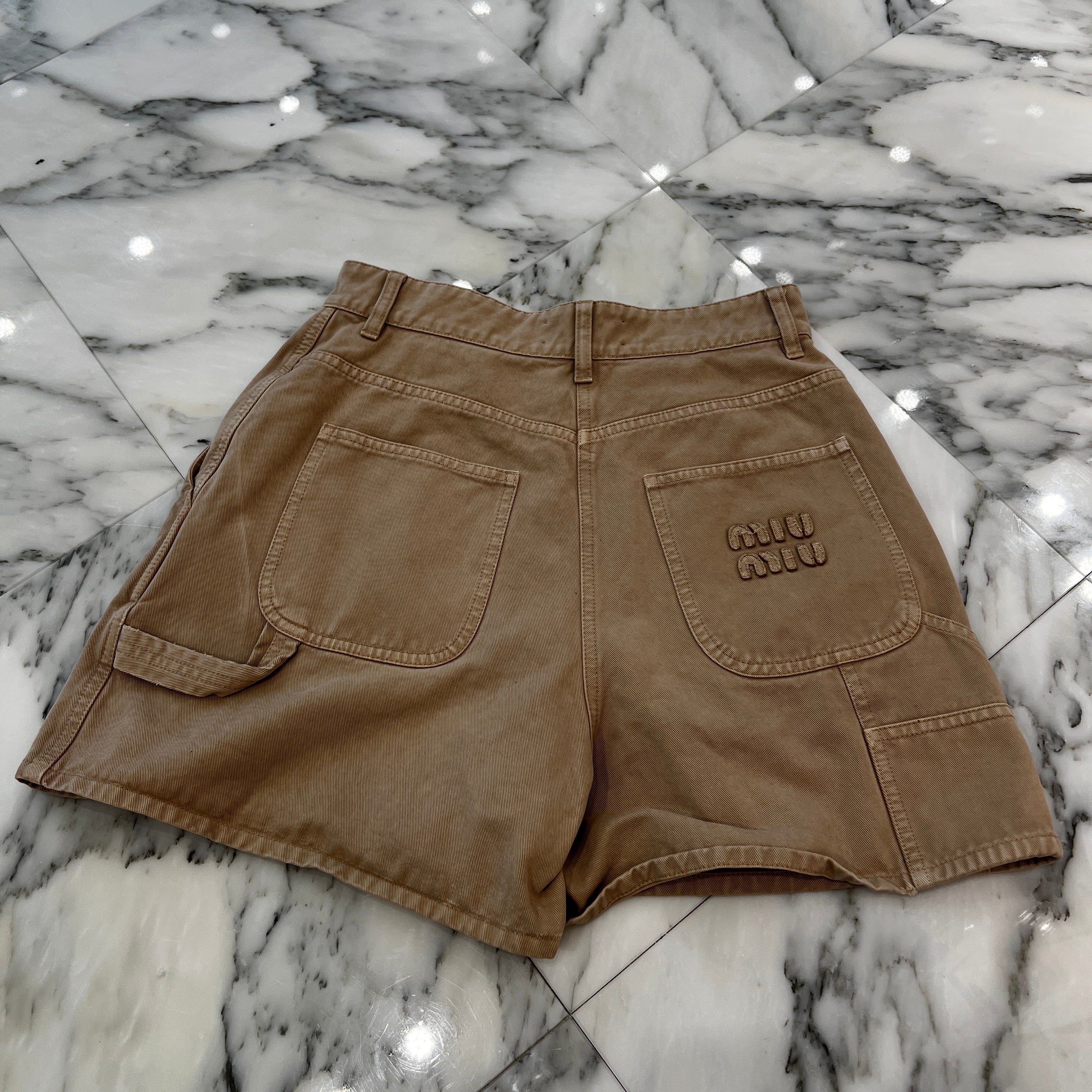 MIU MIU 2023SS Back Logo Embroidery Cotton Shorts MP1724 S000 1350 Size 36 ミュウミュウ バックロゴ 刺繍 コットン ショーツ サイズ36