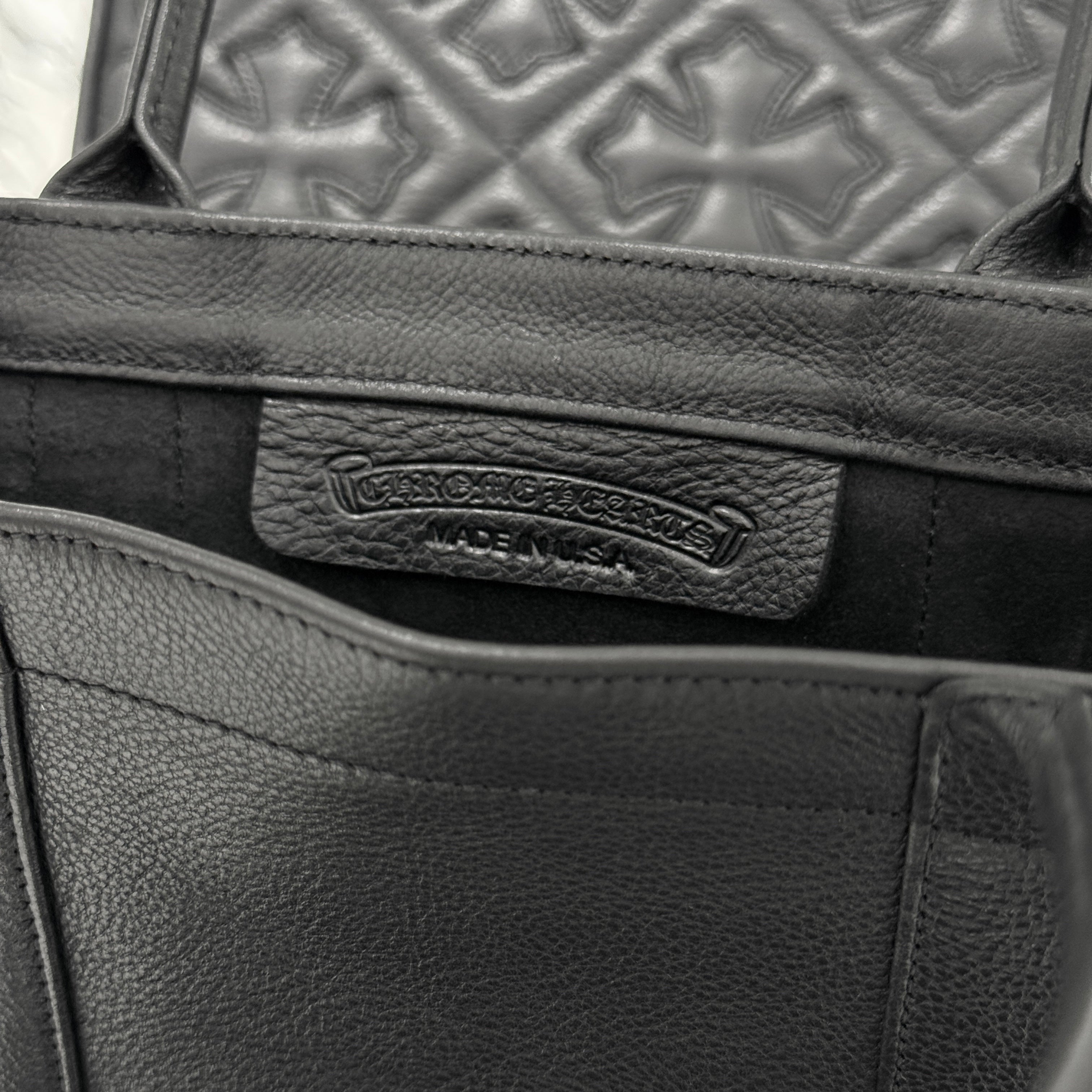 レザートートバッグ クロムハーツ CHROME HEARTS クロムハーツ BLACK LINED TOTE BAG W/LG CROSS