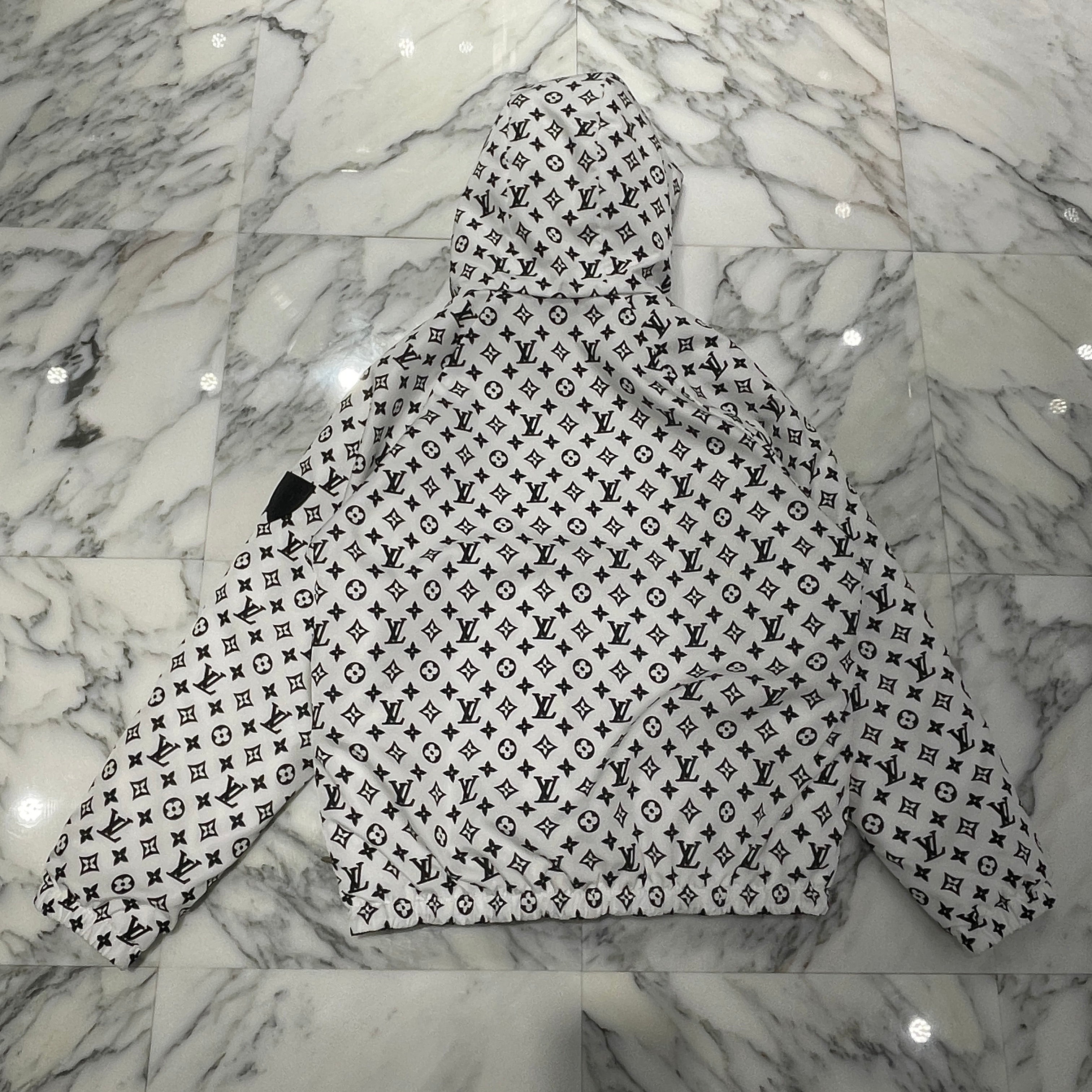 LOUIS VUITTON Reversible Pinstripe Nylon Hooded Jacket 1ABR98 Size