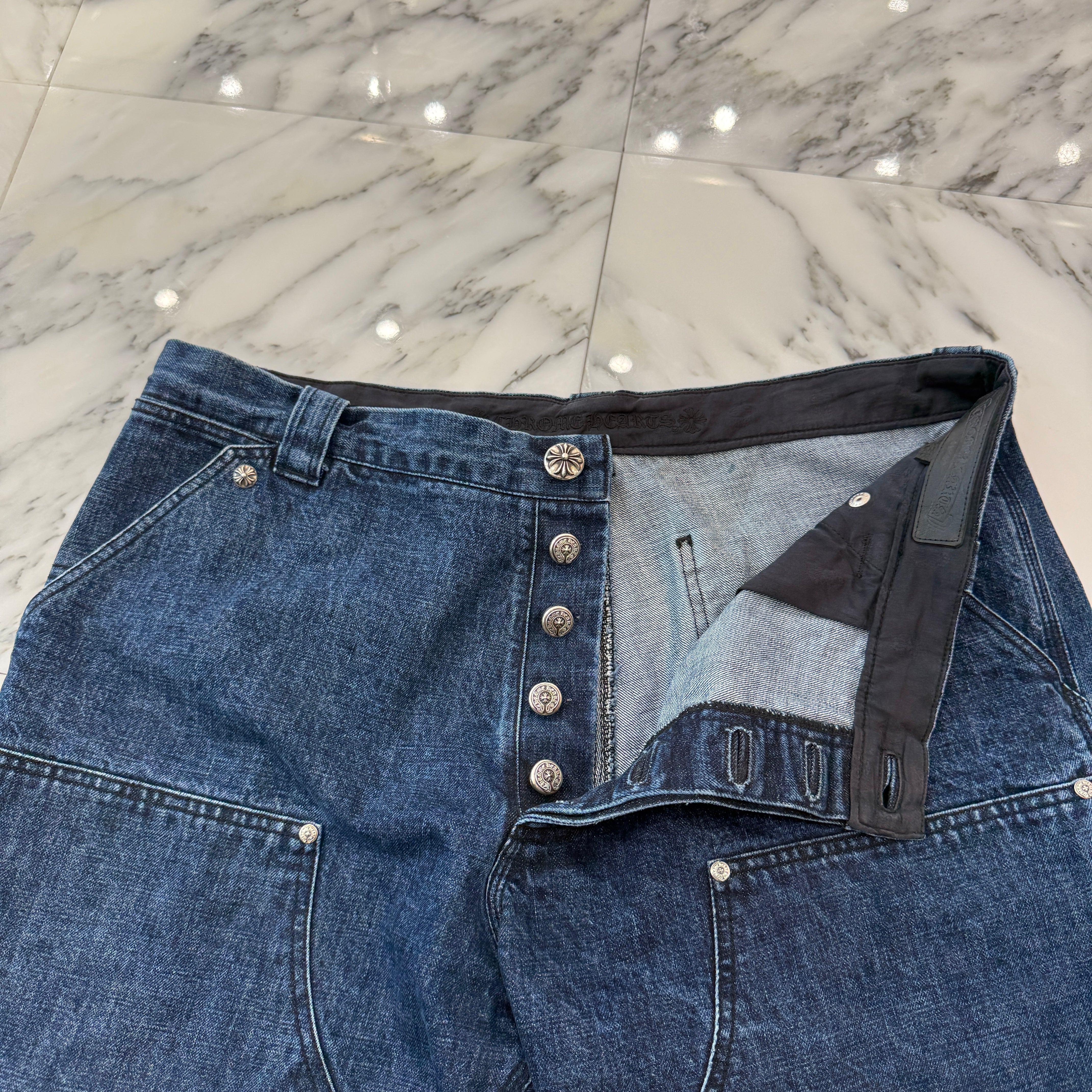 CHROME HEARTS Carpenter Cross Ball Button Denim Shorts Size 38 クロムハーツ カーペンター クロスボールボタン デニムショーツ サイズ38