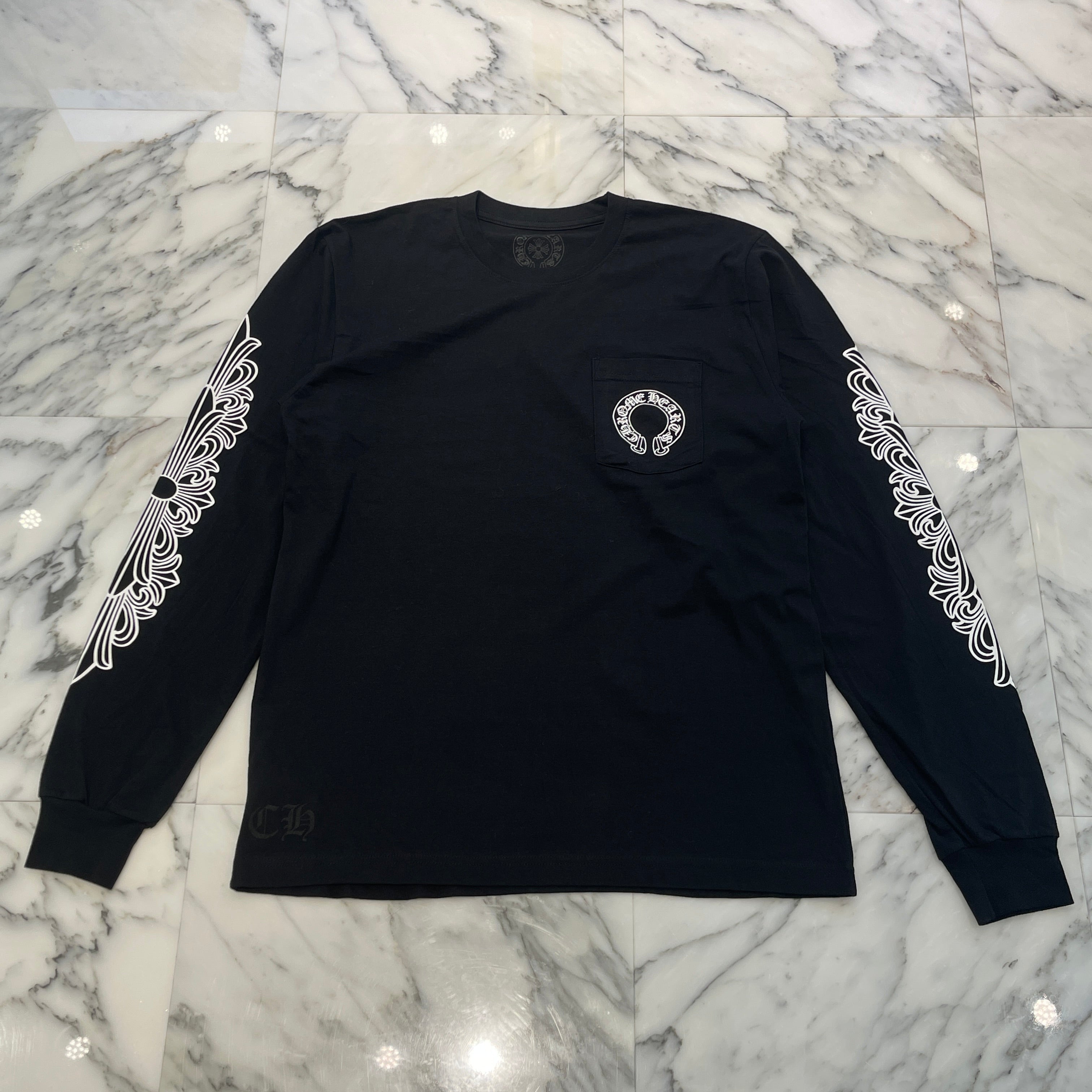 CHROME HEARTS Floral Cross Horseshoe Long Sleeve Tee Size M クロムハーツ フローラルクロス ホースシュー ロングスリーブ Tシャツ サイズM