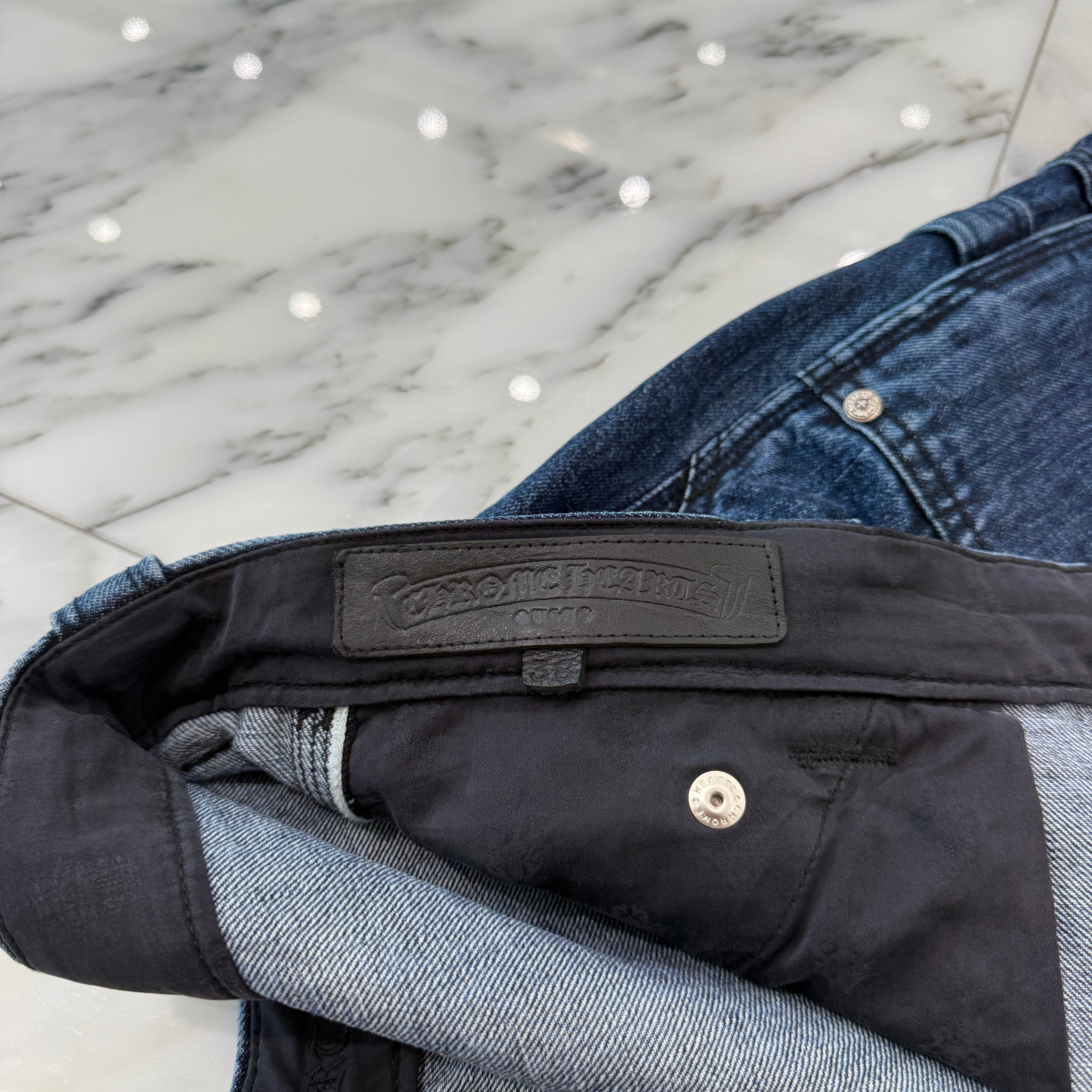 CHROME HEARTS Carpenter Cross Ball Button Denim Shorts Size 38 クロムハーツ カーペンター クロスボールボタン デニムショーツ サイズ38