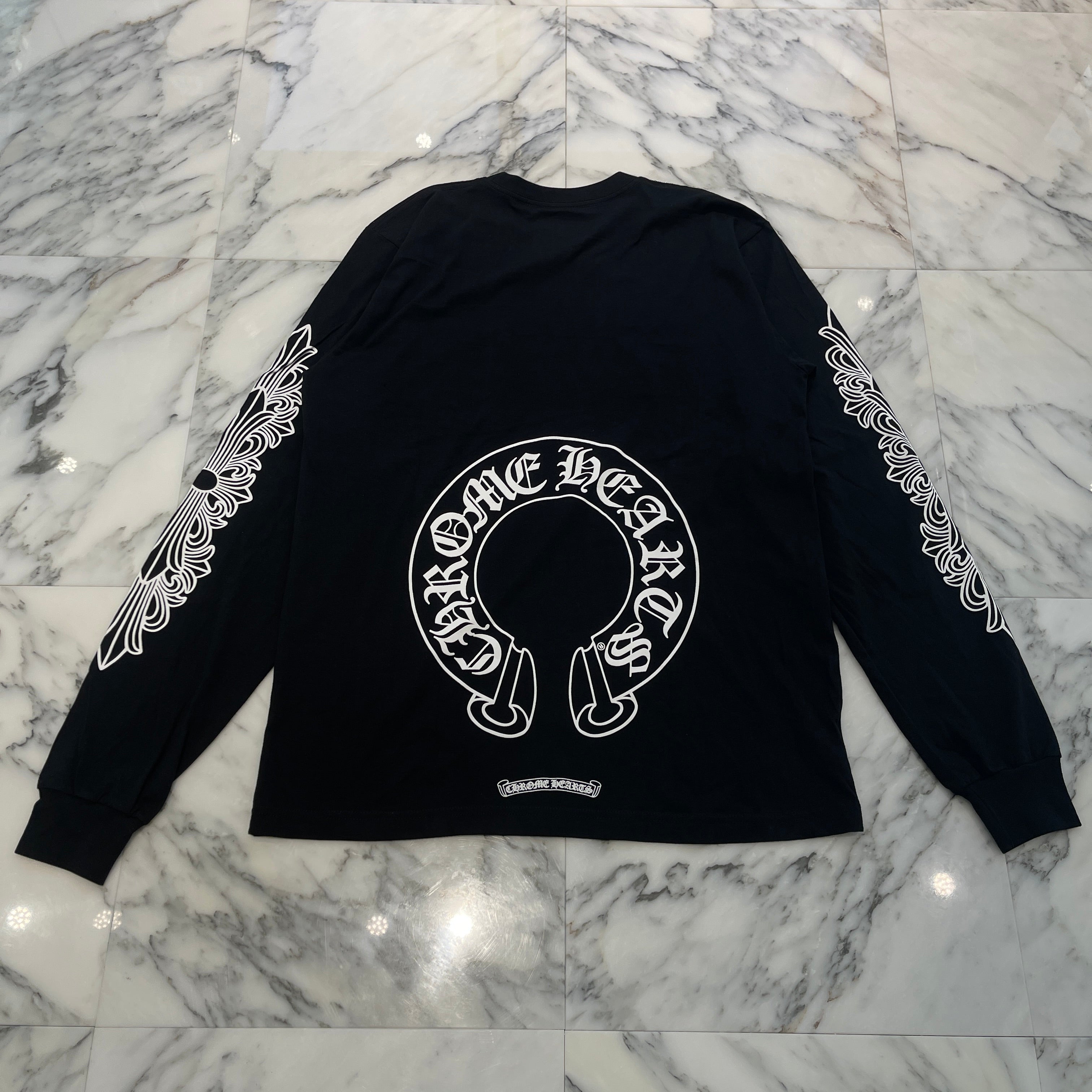 CHROME HEARTS Floral Cross Horseshoe Long Sleeve Tee Size XL クロムハーツ フローラルクロス ホースシュー ロングスリーブTシャツ サイズXL