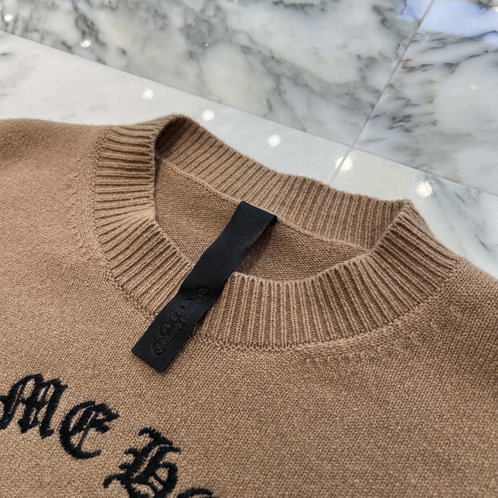 CHROME HEARTS Y NOT King Taco 3 Cemetery Cross Leather Patch Cashmere Knit Crew Neck Sweater Size L クロムハーツ ワイノット キングタコ 3セメタリークロスレザーパッチ カシミアニット セーター サイズL