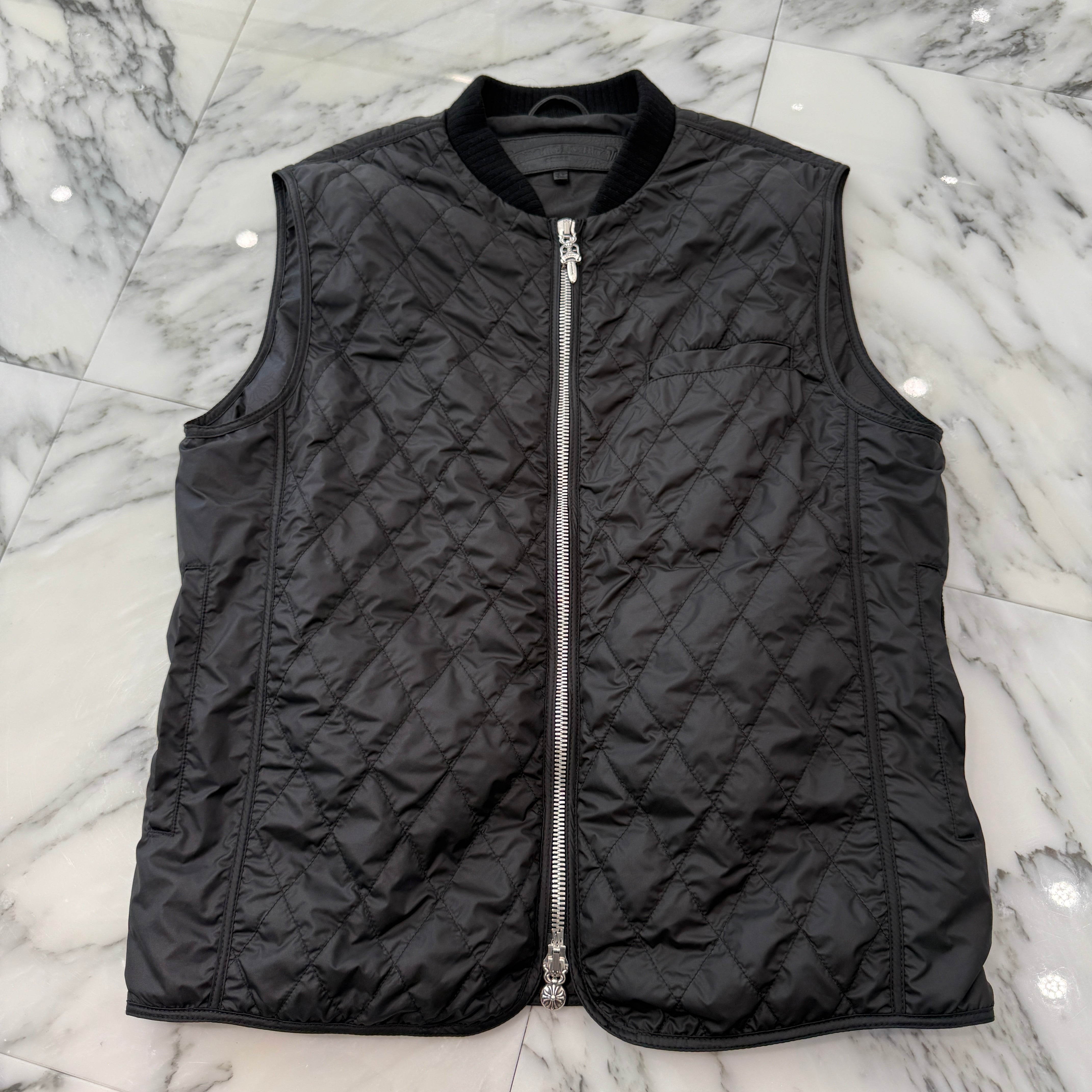 CHROME HEARTS Papa Leather Cross Patch Quilting Vest Size M クロムハーツ パパ レザークロスパッチ ベスト サイズM