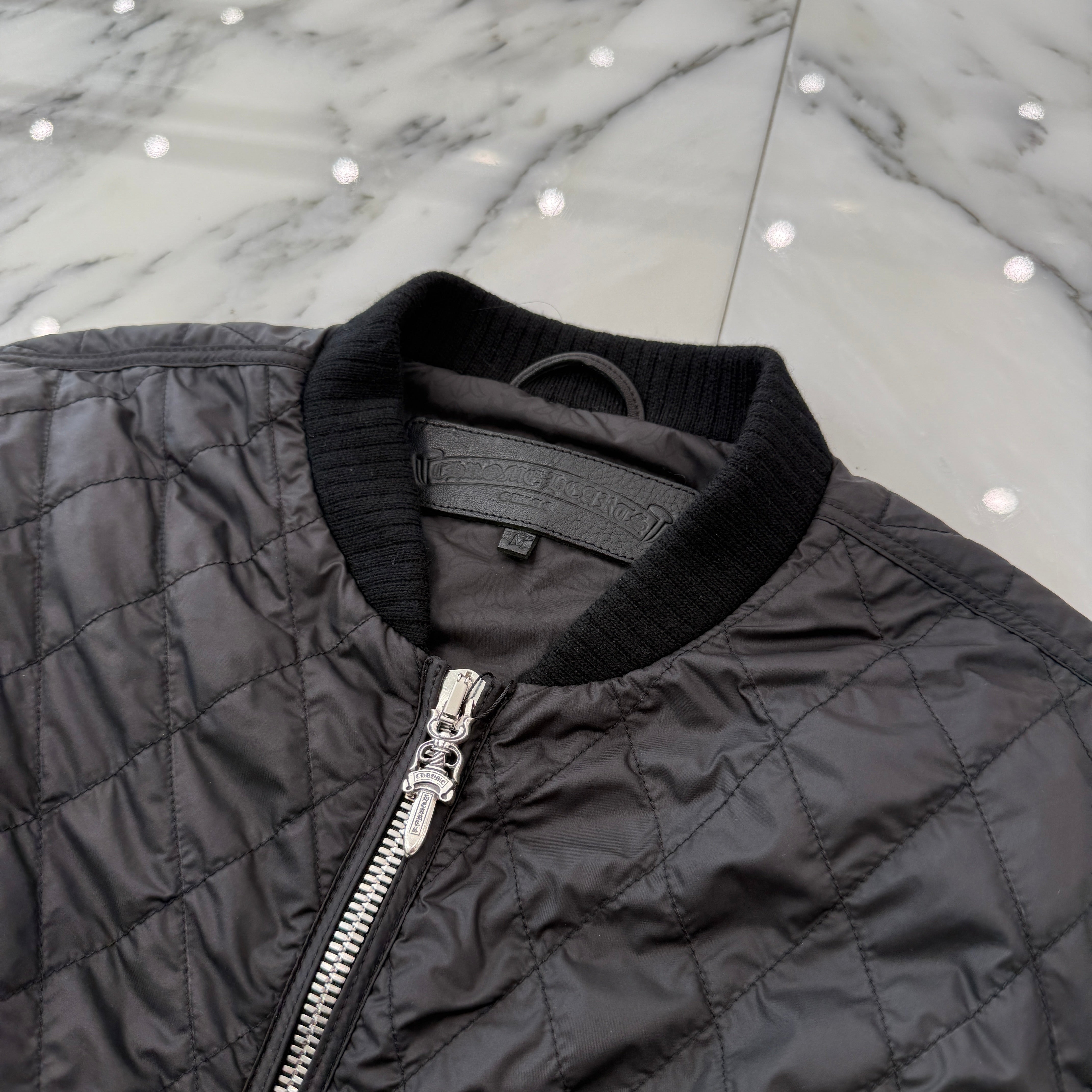 CHROME HEARTS Papa Leather Cross Patch Quilting Vest Size M