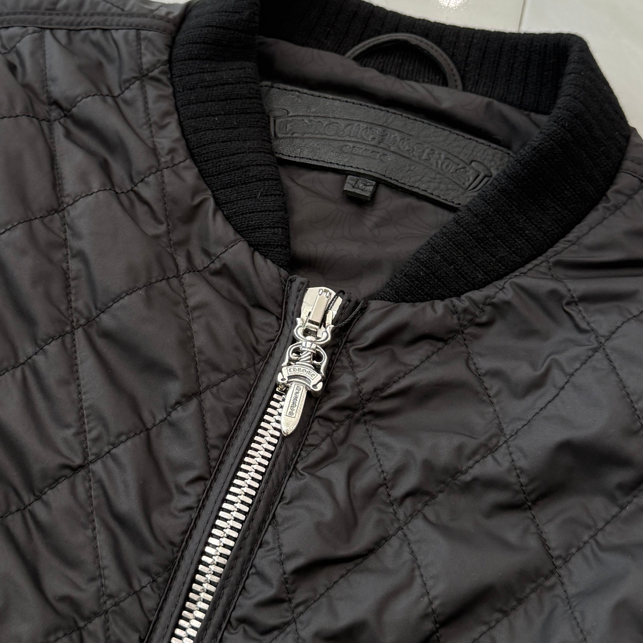 CHROME HEARTS Papa Leather Cross Patch Quilting Vest Size M クロム