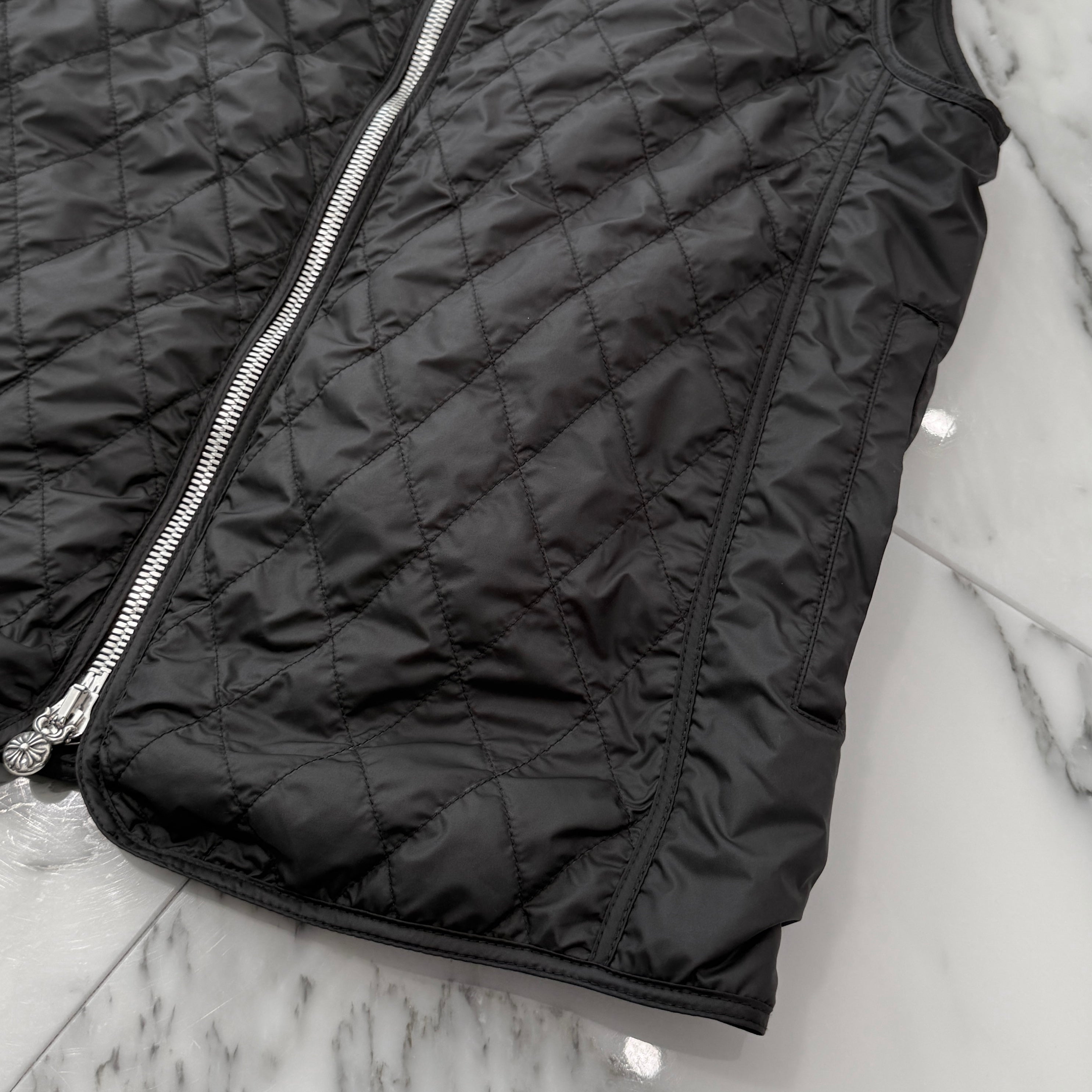 CHROME HEARTS Papa Leather Cross Patch Quilting Vest Size M クロムハーツ パパ レザークロスパッチ ベスト サイズM