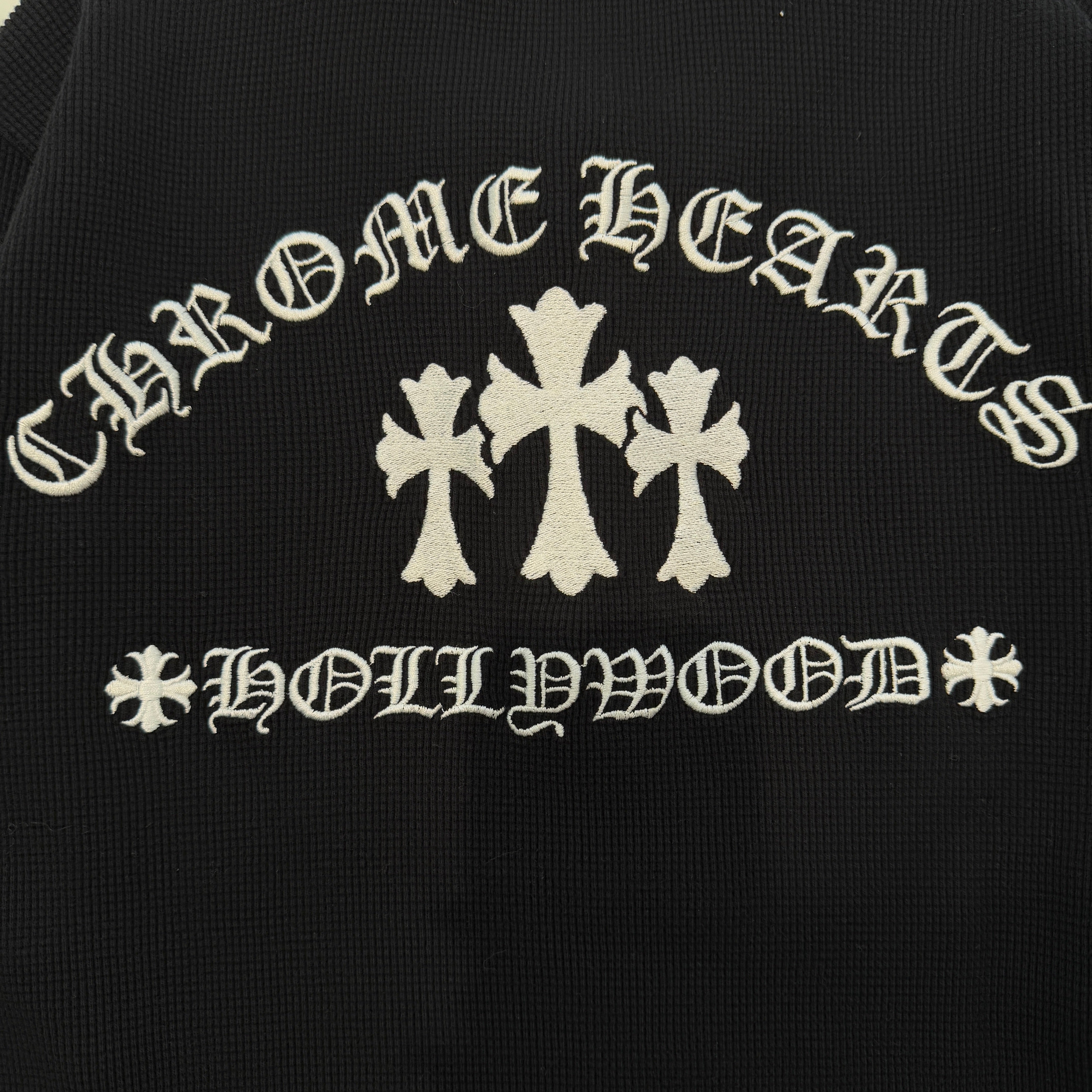 CHROME HEARTS Y NOT King Taco 3 Cemetery Cross Embroidery Thermal Long Sleeve Tee Size S クロムハ―ツ ワイノット キングタコ 3セメタリークロス刺繍 サーマルロングスリーブTシャツ サイズS
