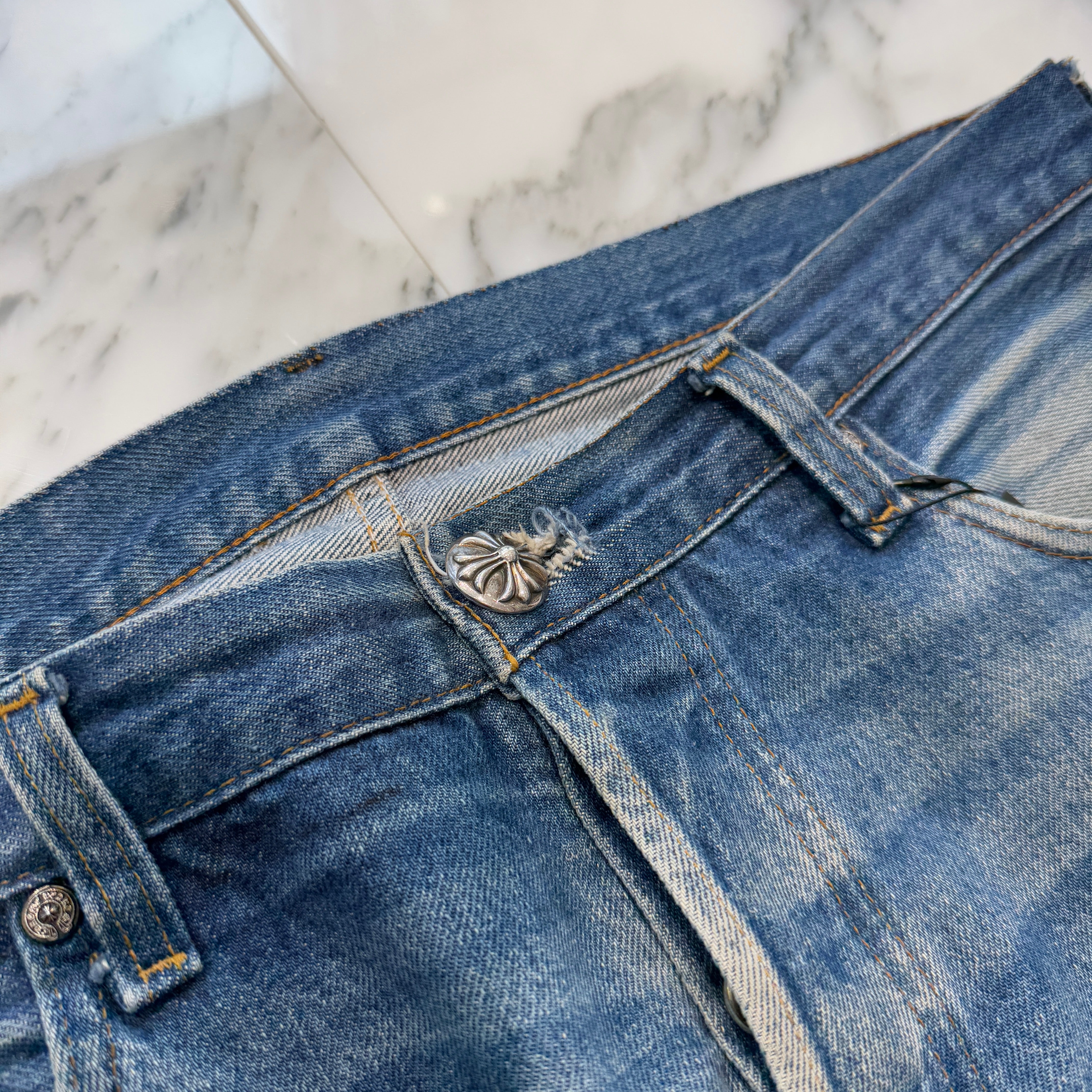 CHROME HEARTS × Levi's 501 VNTG Patent Leopard Leather Cross Patch Jeans Size 33 クロムハーツ × リーバイス 501 ヴィンテージ パテント レオパード レザークロスパッチ ジーンズ デニムパンツ サイズ33