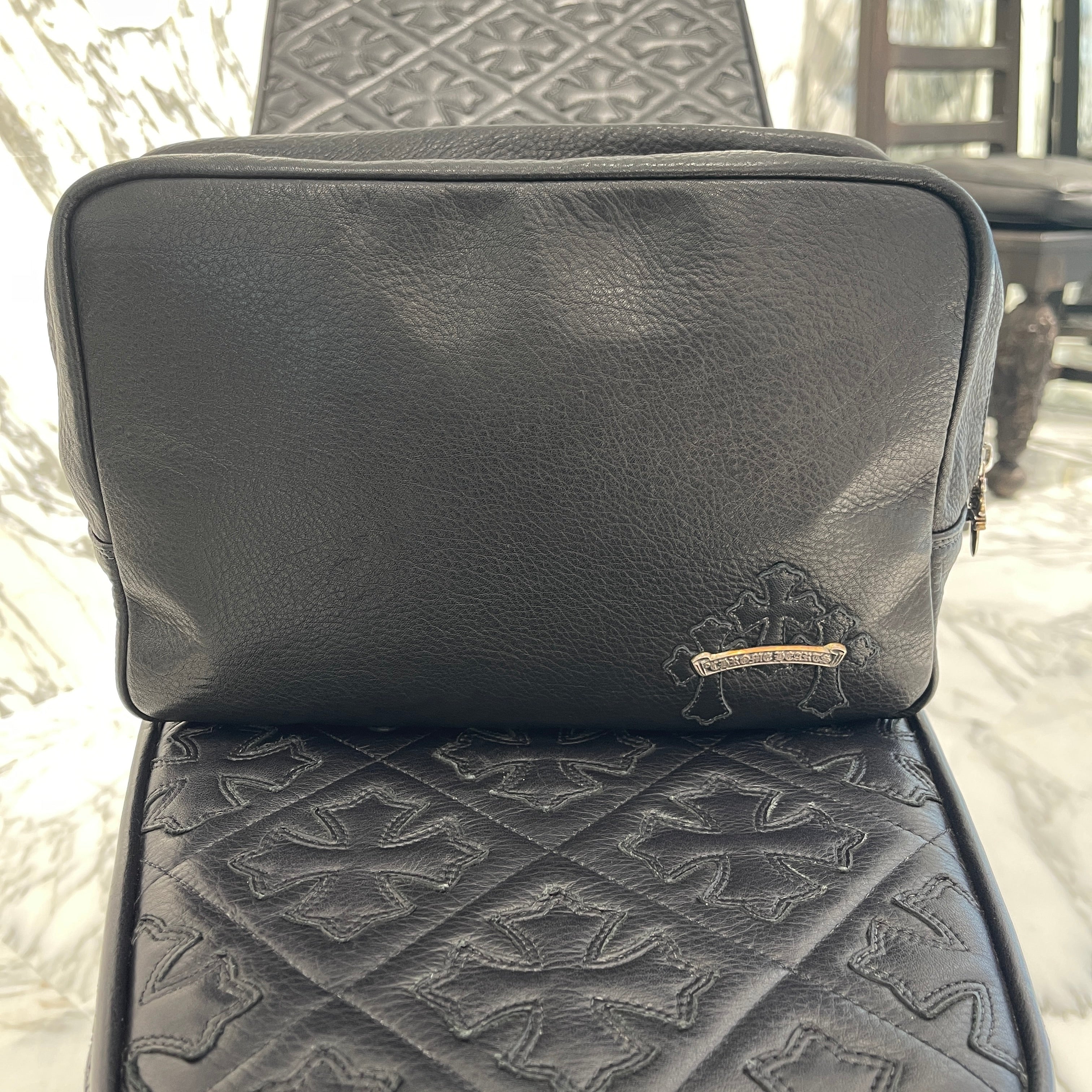 CHROME HEARTS SOCKET Cemetery Cross Leather Patch Clutch Bag