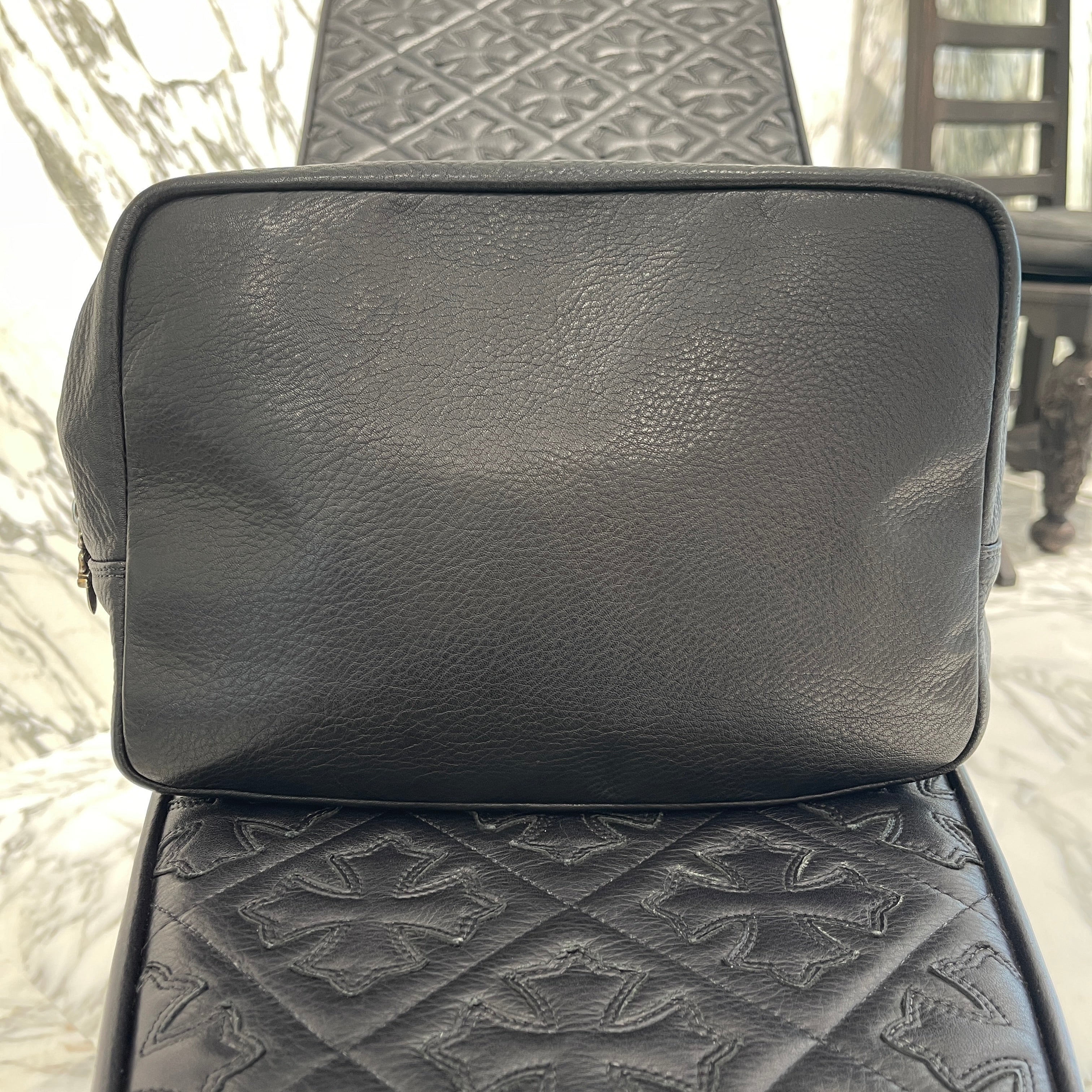 CHROME HEARTS SOCKET Cemetery Cross Leather Patch Clutch Bag