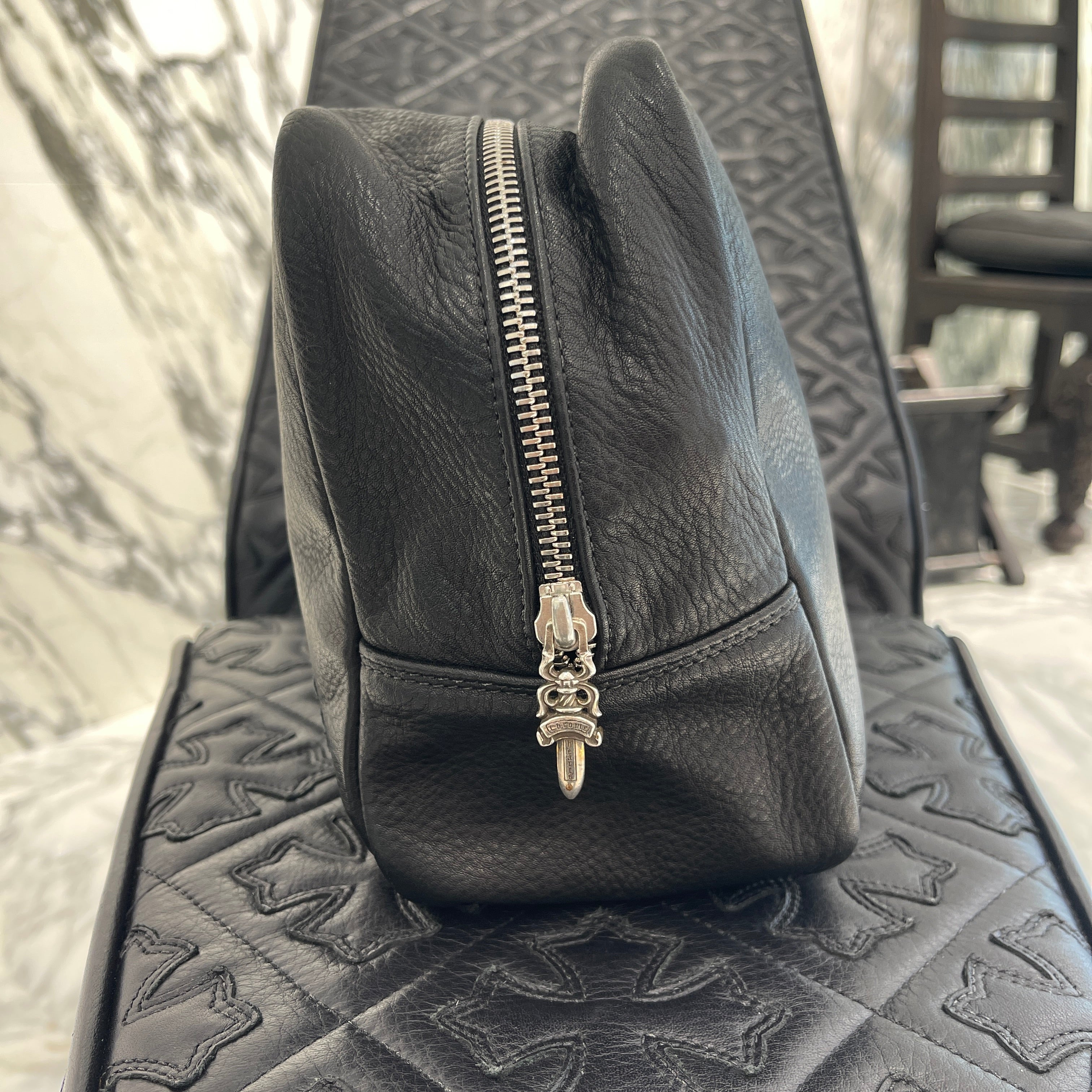 CHROME HEARTS SOCKET Cemetery Cross Leather Patch Clutch Bag