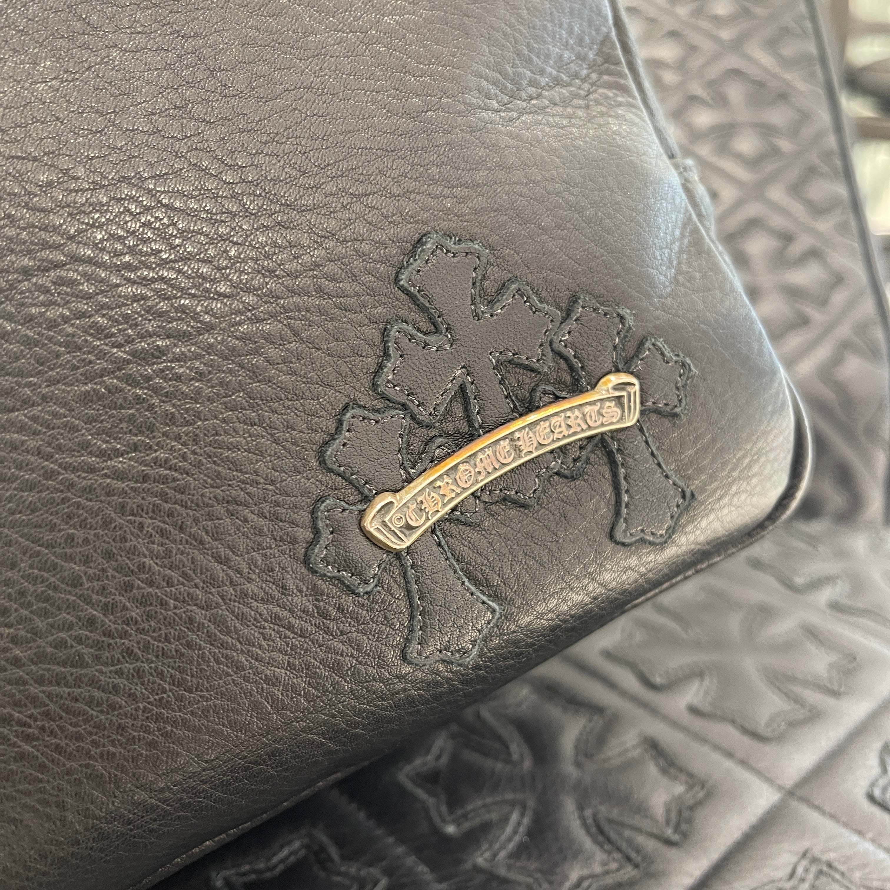 CHROME HEARTS SOCKET Cemetery Cross Leather Patch Clutch Bag クロムハーツ ソケット セメタリークロス レザーパッチ クラッチバッグ ポーチ