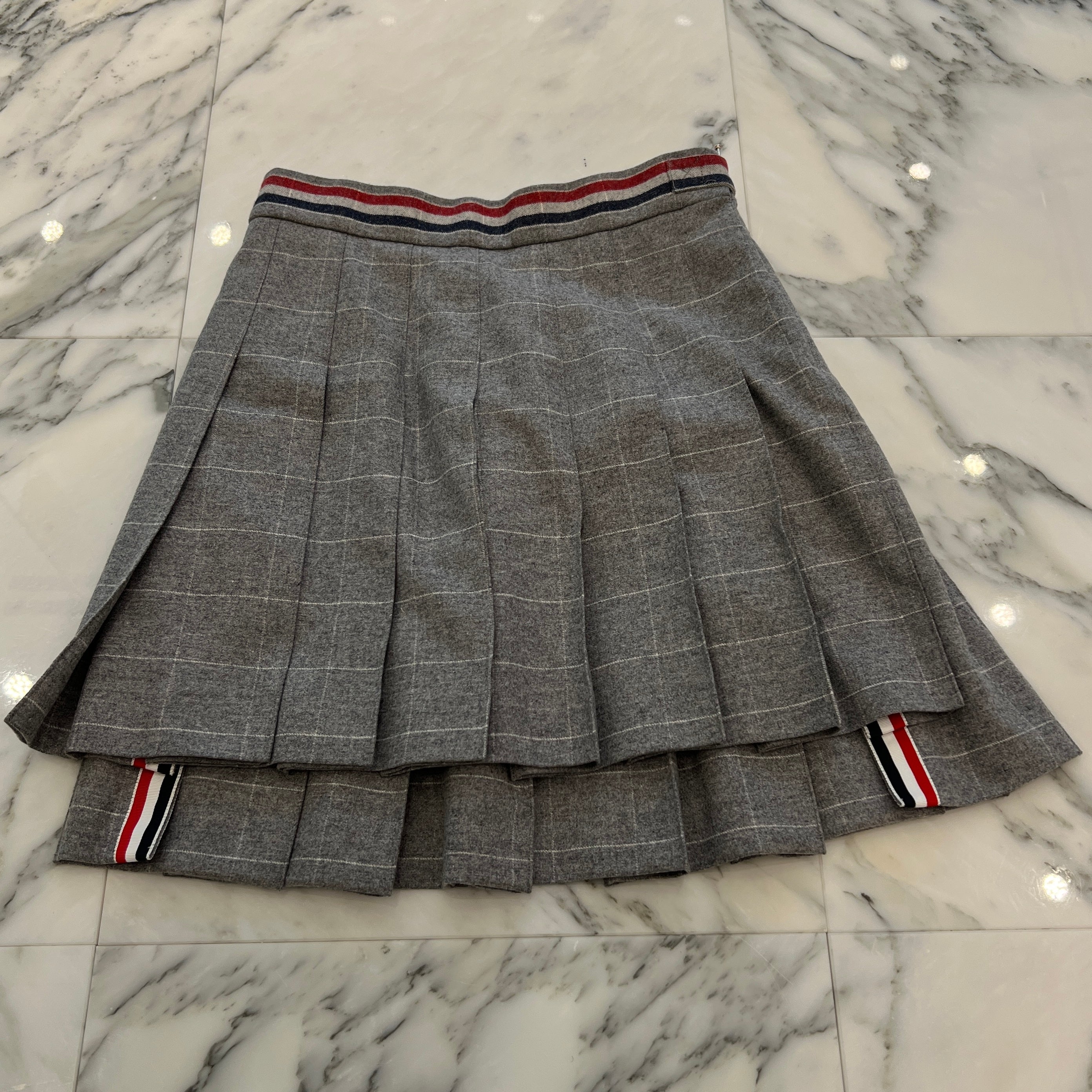 THOM BROWNE 4Bar Checkered Pleated High-Low Skirt FGC402A