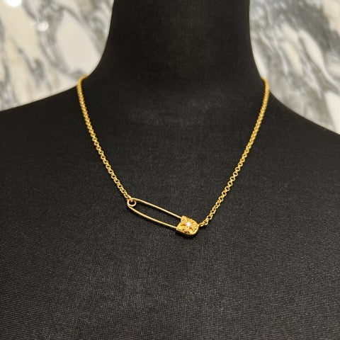 CHROME HEARTS 22K Safety Pin 1 Diamond Roll Chain Necklace Size 18 Inch クロムハーツ 22K セーフティピン 1ダイヤモンド ロールチェーン ネックレス 18インチ