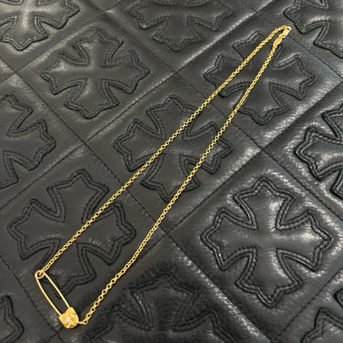 CHROME HEARTS 22K Safety Pin 1 Diamond Roll Chain Necklace Size 18 Inch クロムハーツ 22K セーフティピン 1ダイヤモンド ロールチェーン ネックレス 18インチ