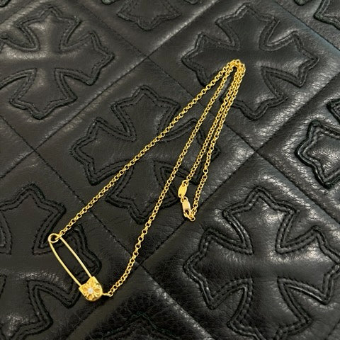 CHROME HEARTS 22K Safety Pin 1 Diamond Roll Chain Necklace Size 18 Inch クロムハーツ 22K セーフティピン 1ダイヤモンド ロールチェーン ネックレス 18インチ