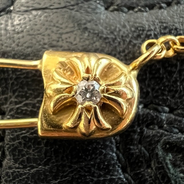 CHROME HEARTS 22K Safety Pin 1 Diamond Roll Chain Necklace Size 18 Inch クロムハーツ 22K セーフティピン 1ダイヤモンド ロールチェーン ネックレス 18インチ