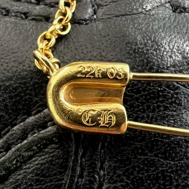 CHROME HEARTS 22K Safety Pin 1 Diamond Roll Chain Necklace Size 18 Inch クロムハーツ 22K セーフティピン 1ダイヤモンド ロールチェーン ネックレス 18インチ