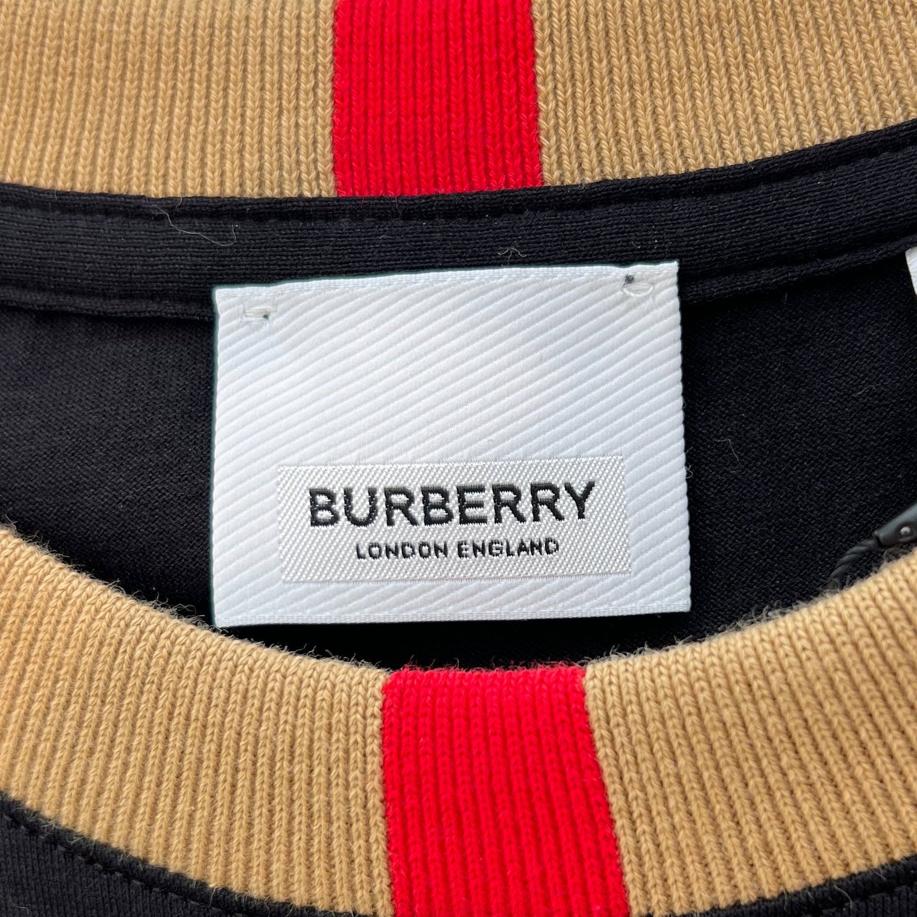 BURBERRY Jalad Check Neck Long Sleeve Tee 8091045 Size M