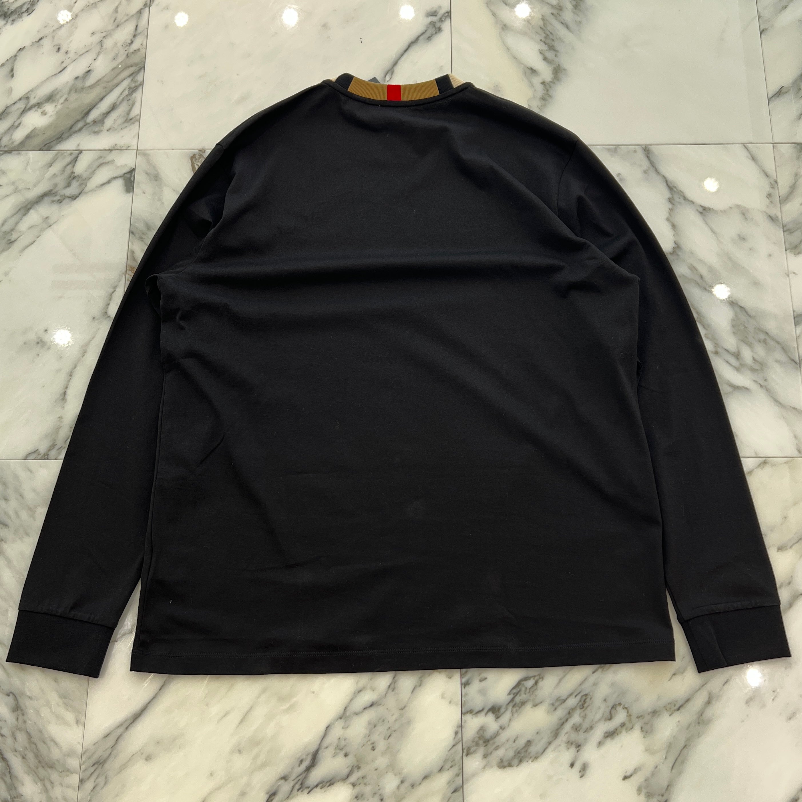 BURBERRY Jalad Check Neck Long Sleeve Tee 8091045 Size M