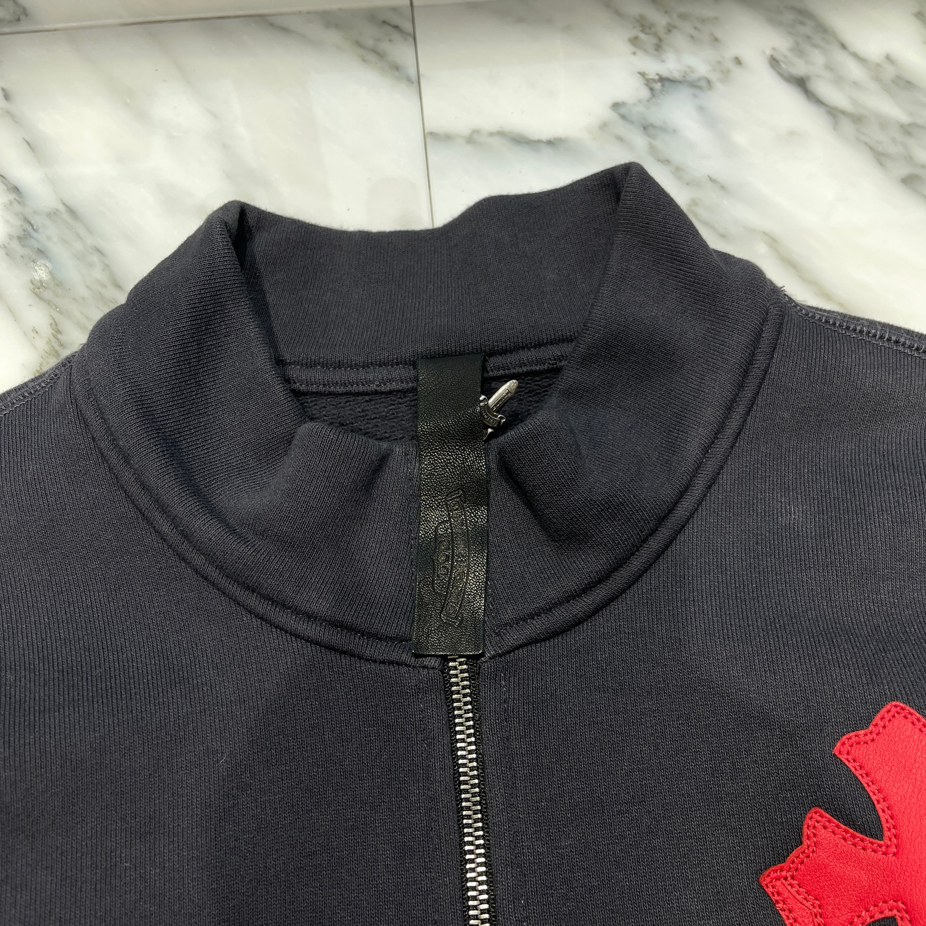 CHROME HEARTS Y NOT Triple Cross Leather Patch Half Zip Sweat Shirt Size L クロムハーツ ワイノット トリプルクロス レザーパッチ ハーフジップ スウェットシャツ サイズL