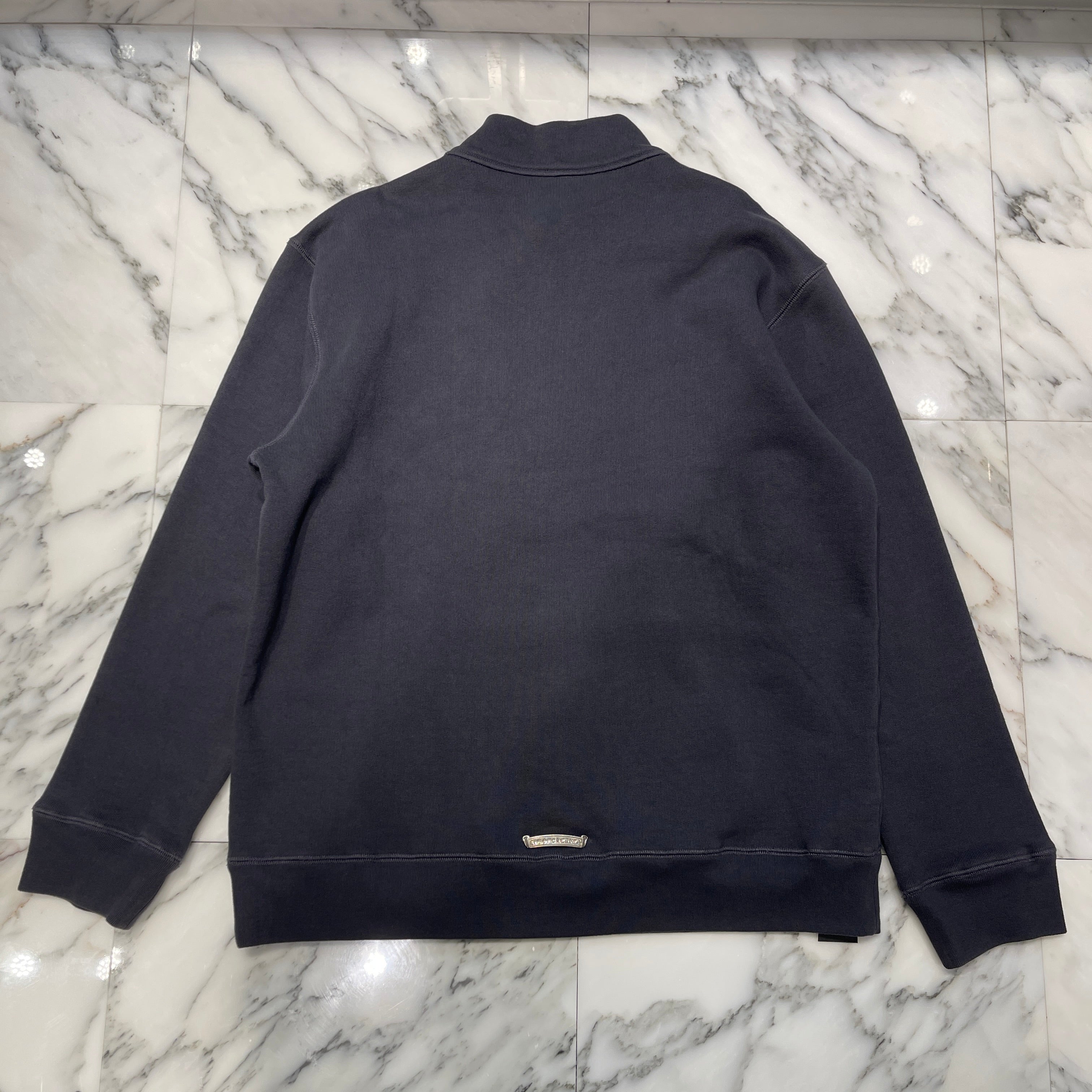 CHROME HEARTS Y NOT Triple Cross Leather Patch Half Zip Sweat Shirt Size L クロムハーツ ワイノット トリプルクロス レザーパッチ ハーフジップ スウェットシャツ サイズL