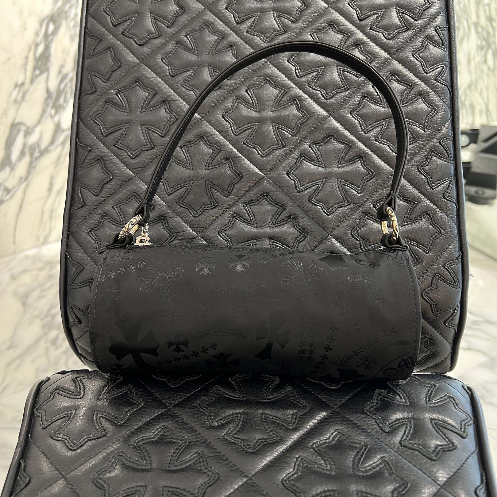 CHROME HEARTS Stencil Pattern GRINDS Nylon Leather Hand Bag クロムハーツ ステンシル柄 グラインズ ナイロンレザー切替 ハンドバッグ