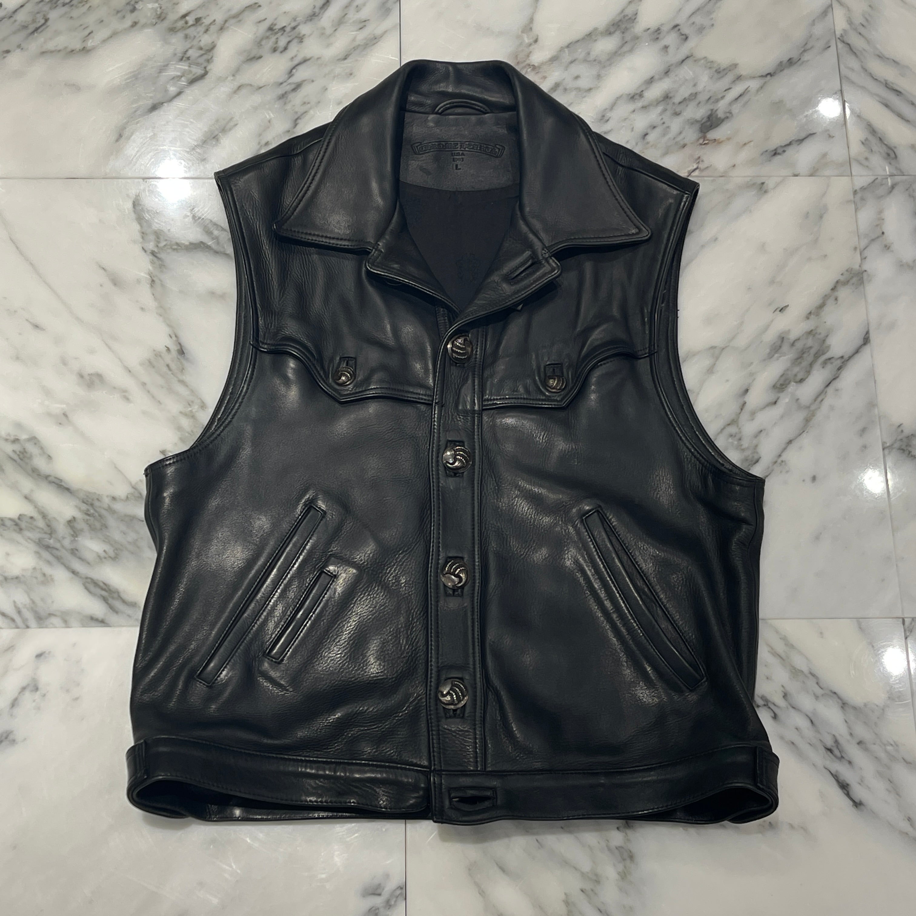 CHROME HEARTS Le Fleur Western Leather Vest Size L クロムハーツ ラ・フルール ウェスタンレザーベスト サイズL