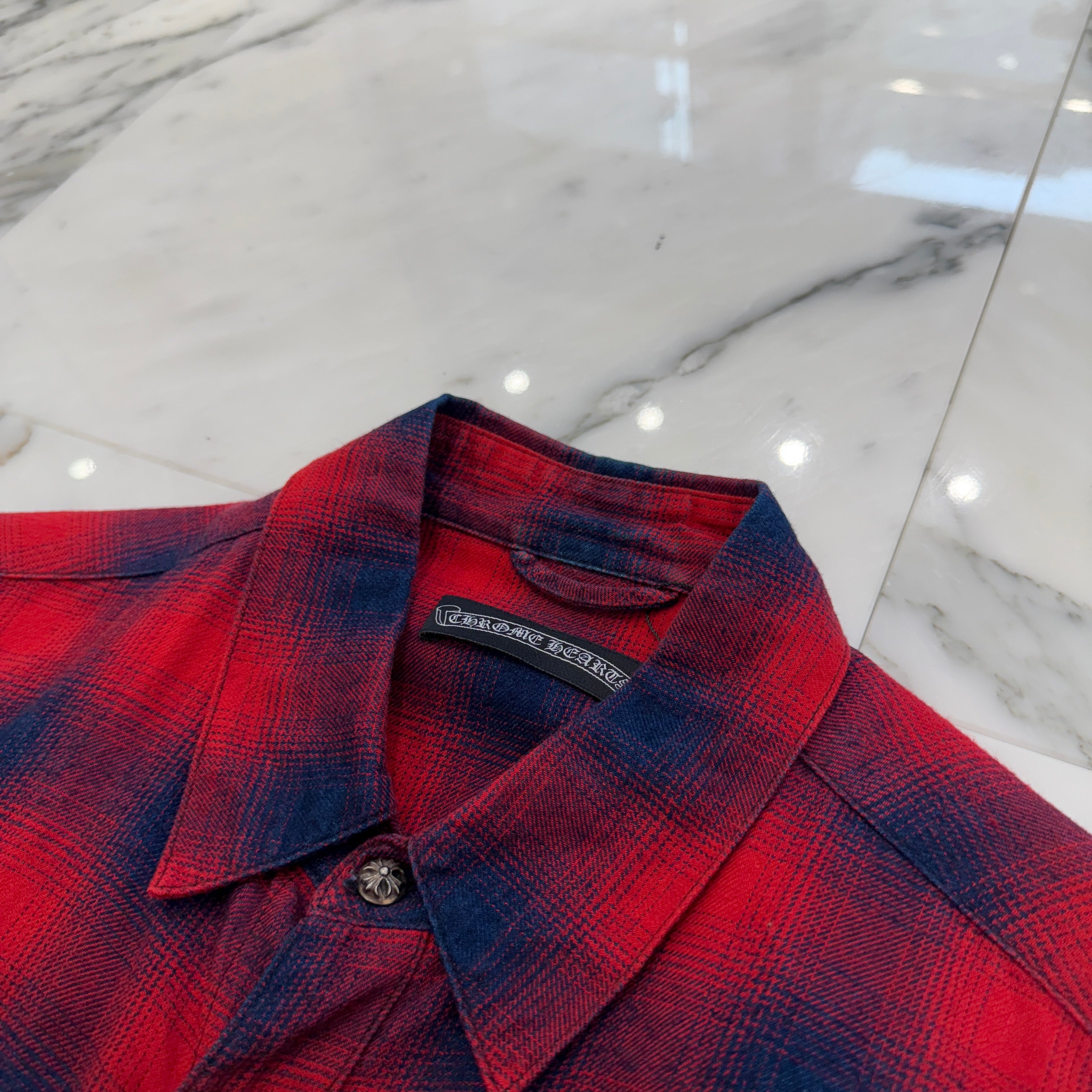 CHROME HEARTS Y NOT Leather Cross Patch Flannel Check Shirt Size M クロムハーツ ワイノット レザークロスパッチ フランネルチェックシャツ サイズM