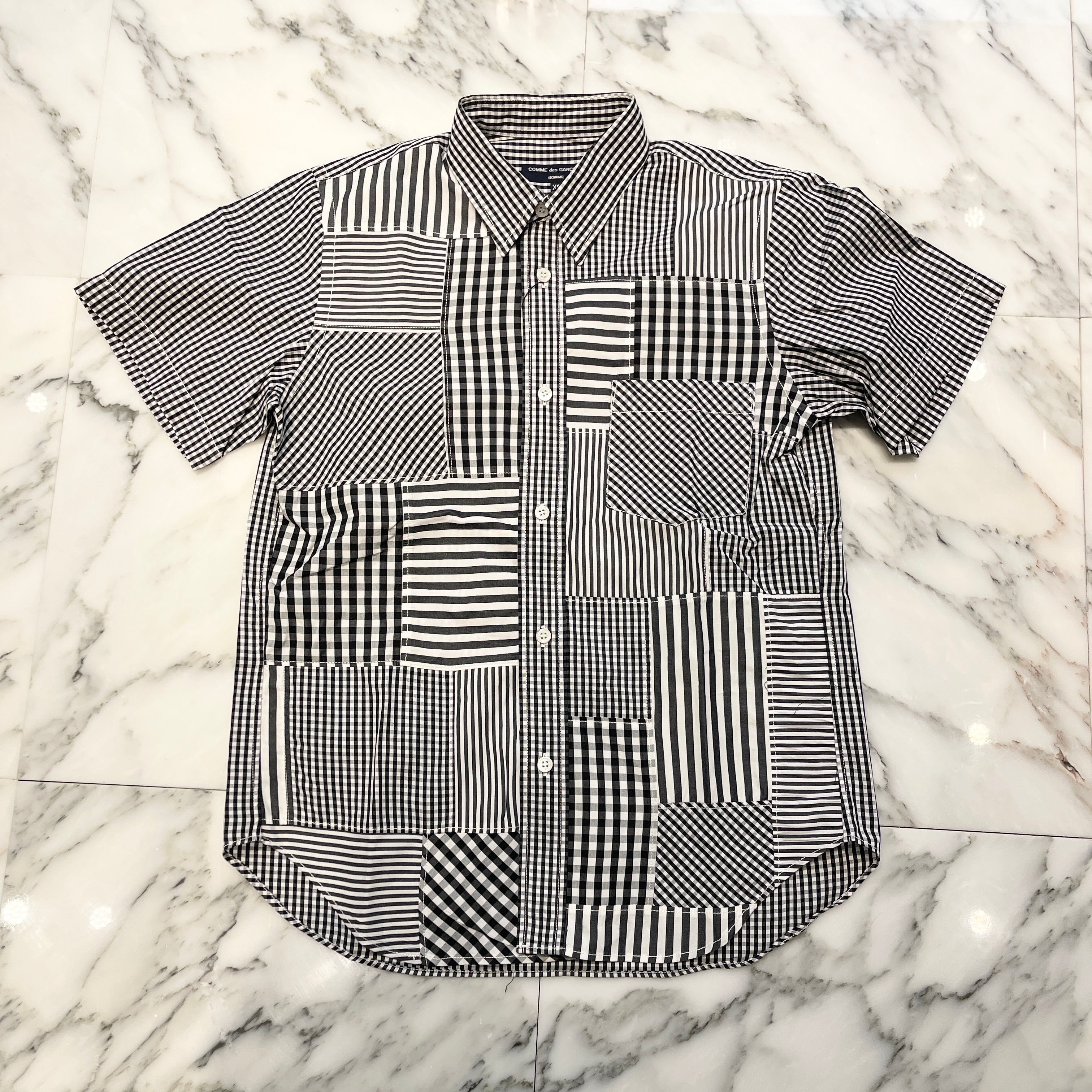 COMME des GARCONS Stripe Patch Work Shirt HQ-B038 Size XS コムデギャルソン ストライプ柄 パッチワーク シャツ サイズXS