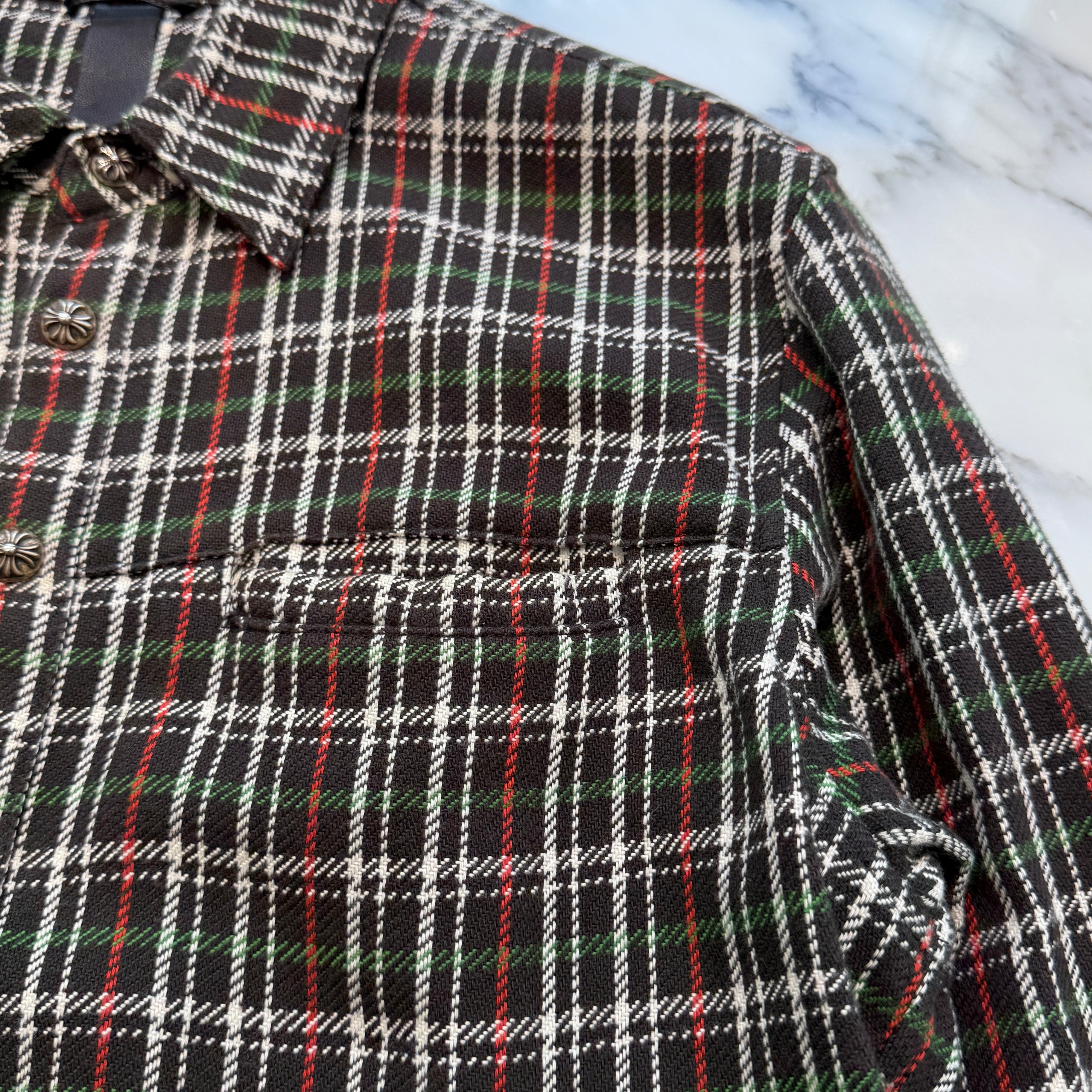 CHROME HEARTS Loose Ends Cross Patch Flannel Check Shirt Size M クロムハーツ ルーズエンド クロスパッチ フランネルチェックシャツ サイズM