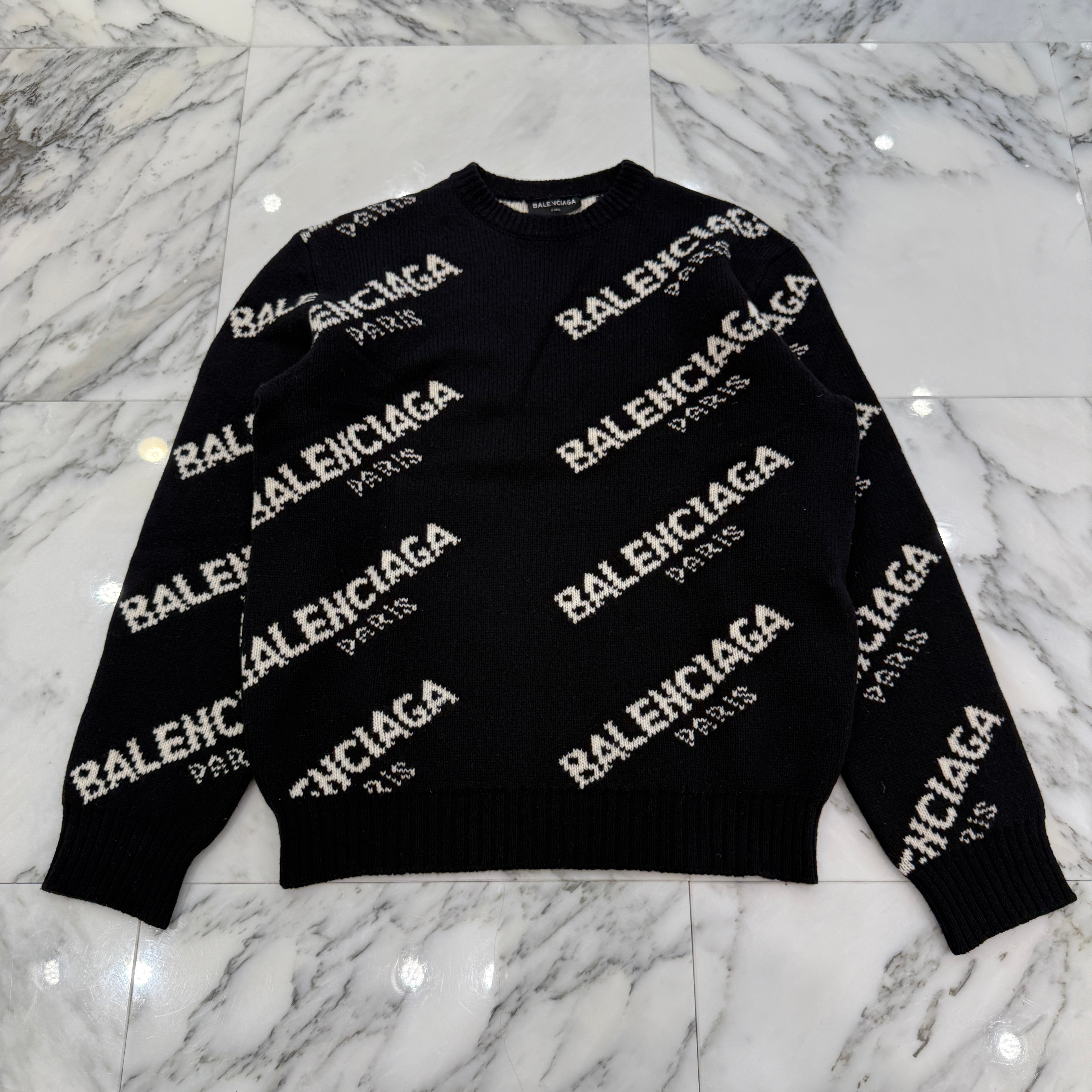 BALENCIAGA 2017AW All Over Logo Knit Sweater 507287 T1442 Size S バレンシアガ オールオーバーロゴ ニットセーター サイズS