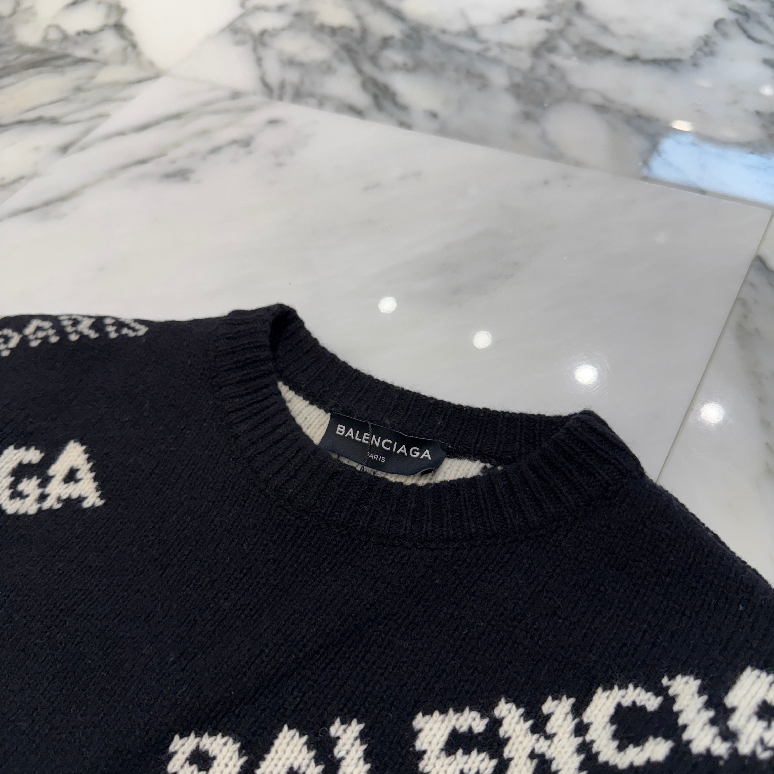 BALENCIAGA 2017AW All Over Logo Knit Sweater 507287 T1442 Size S バレンシアガ オールオーバーロゴ ニットセーター サイズS