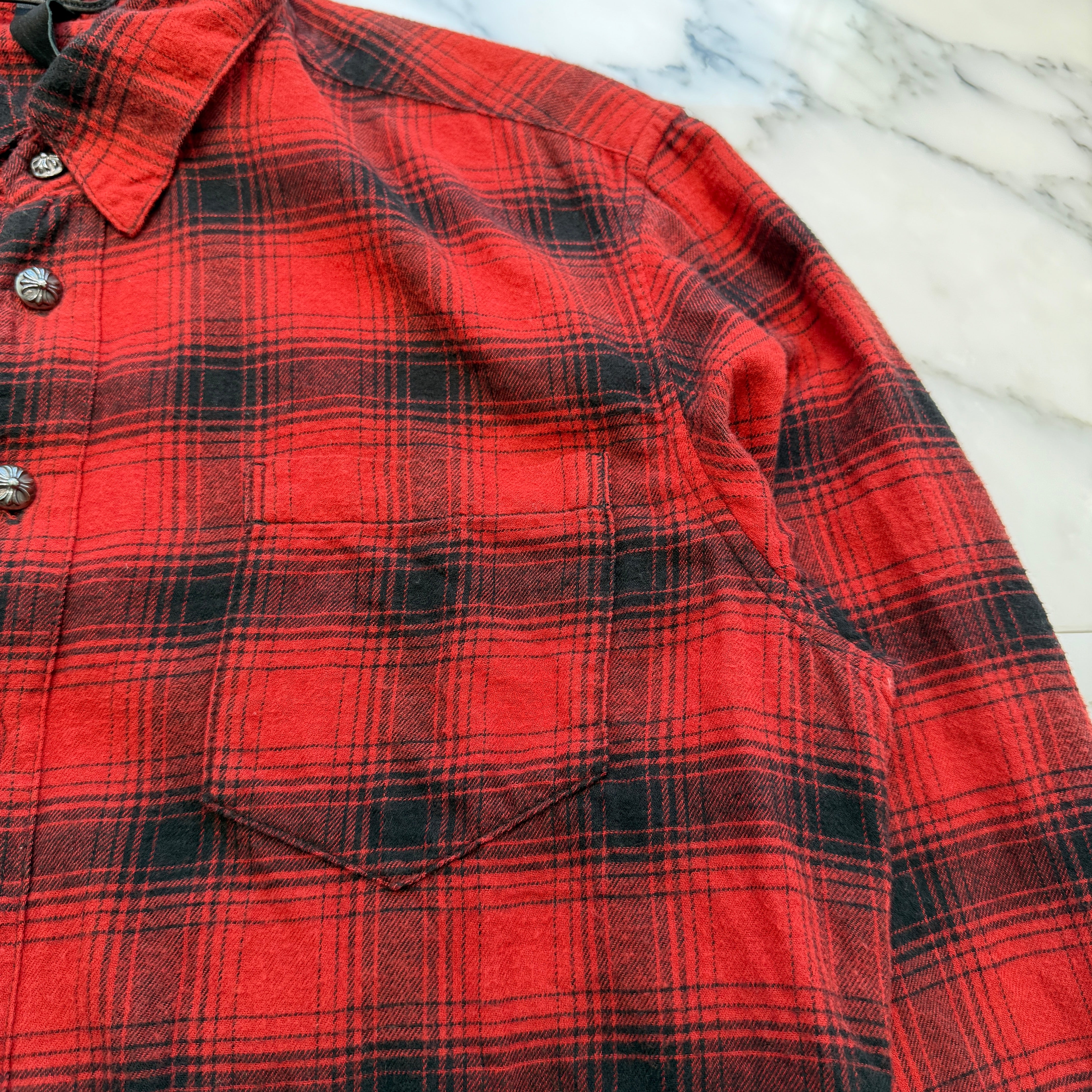 CHROME HEARTS Loose Ends Cross Patch Flannel Check Shirt Size M クロムハーツ ルーズエンド クロスパッチ フランネルチェックシャツ サイズM