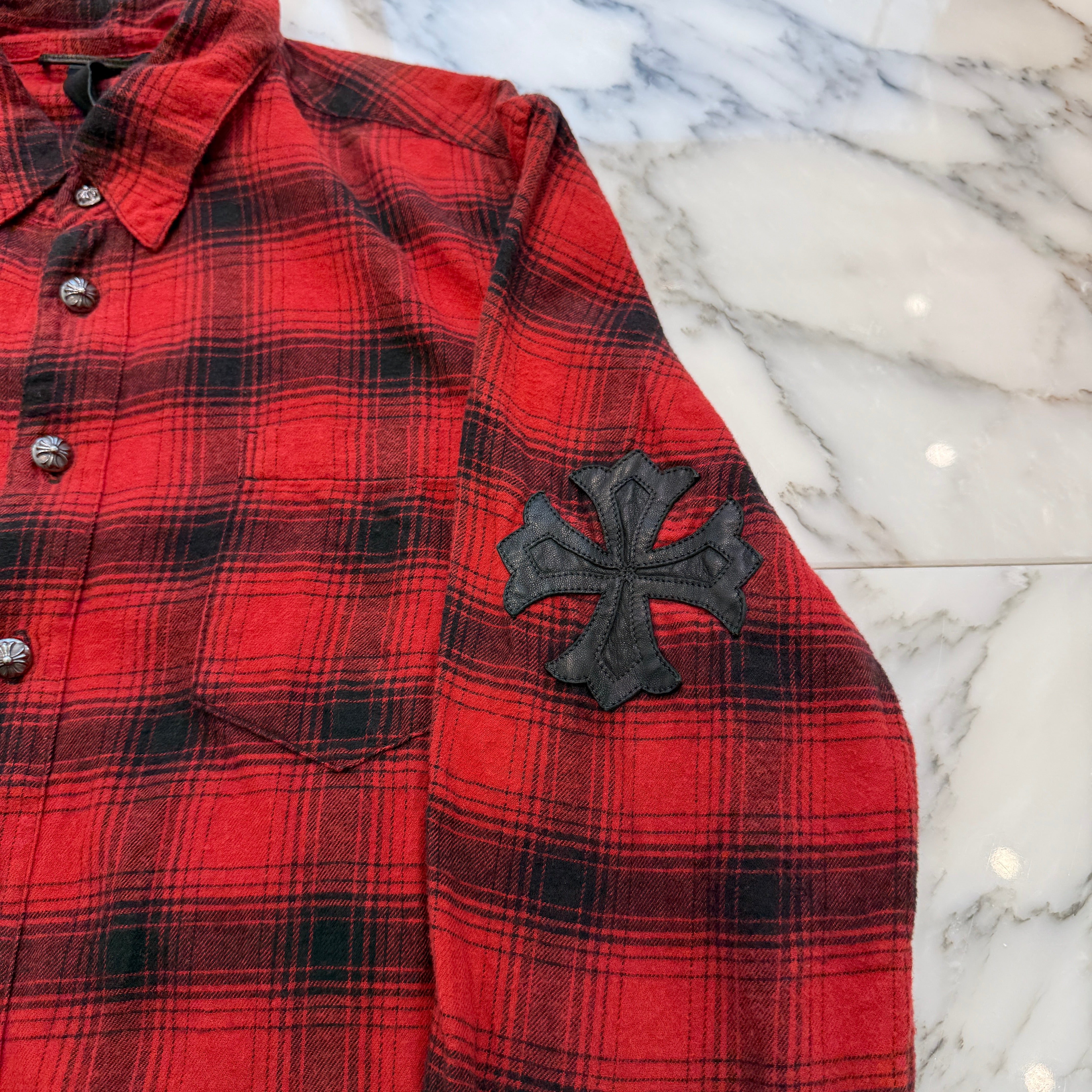 CHROME HEARTS Loose Ends Cross Patch Flannel Check Shirt Size M クロムハーツ ルーズエンド クロスパッチ フランネルチェックシャツ サイズM