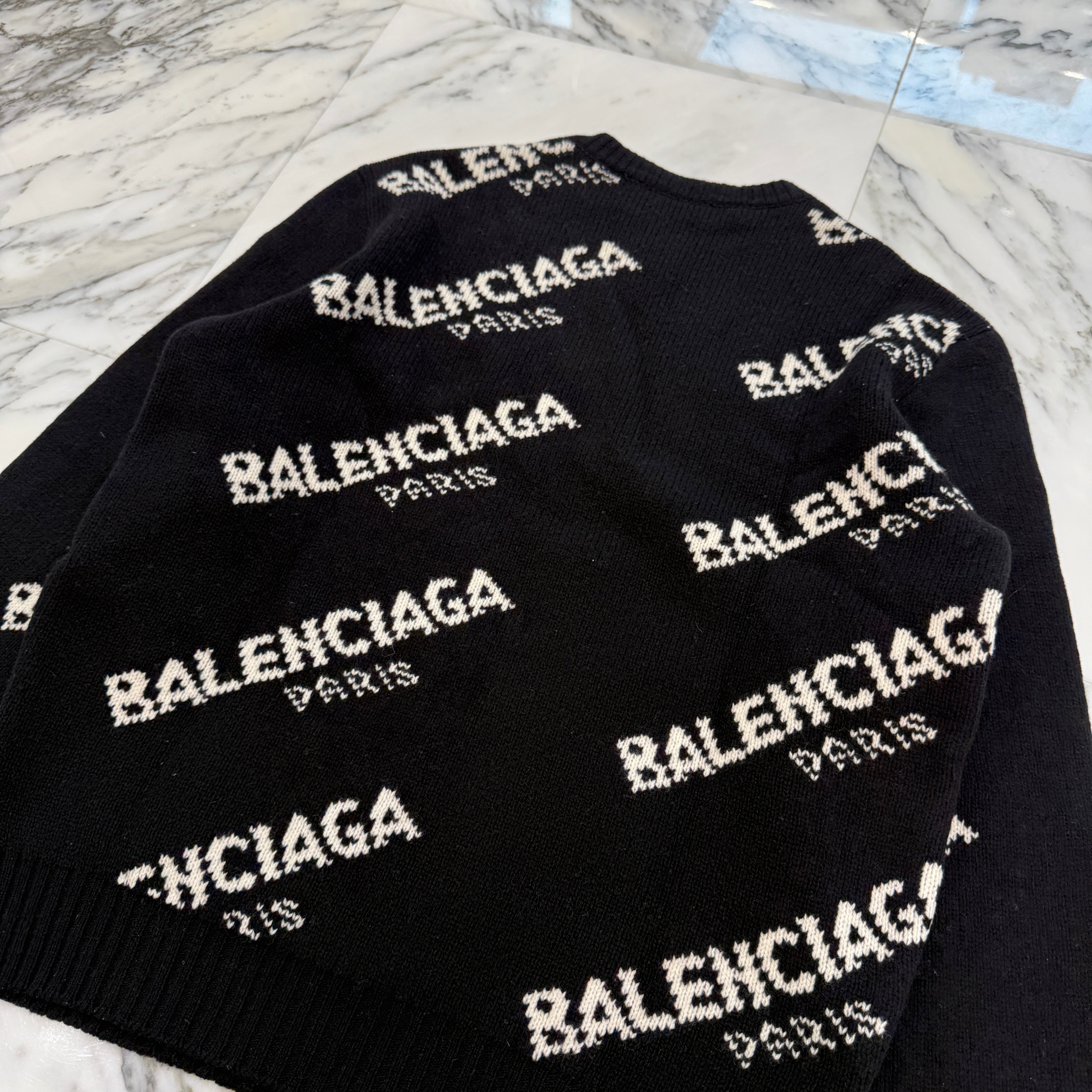 BALENCIAGA 2017AW All Over Logo Knit Sweater 507287 T1442 Size S バレンシアガ オールオーバーロゴ ニットセーター サイズS