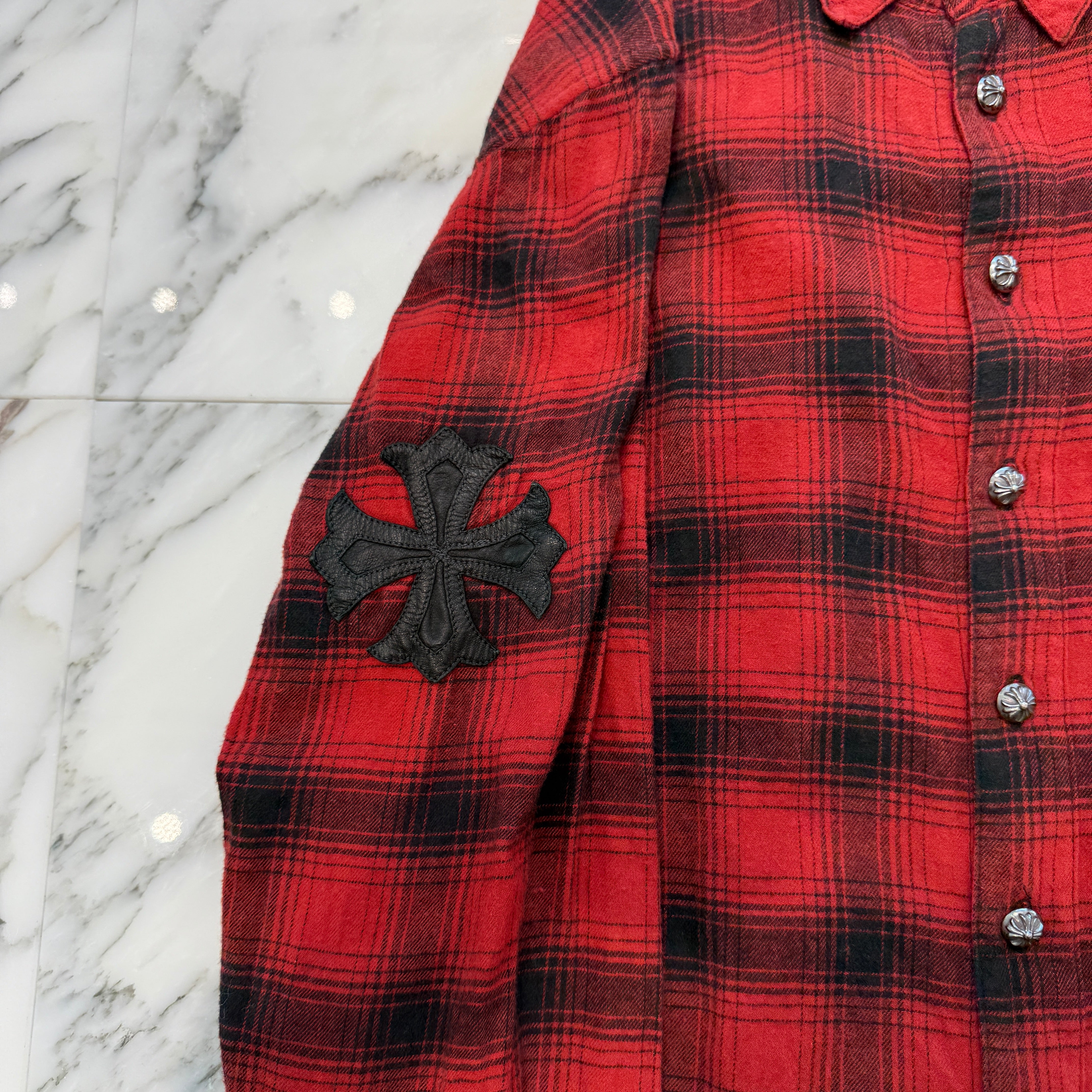 CHROME HEARTS Loose Ends Cross Patch Flannel Check Shirt Size M クロムハーツ ルーズエンド クロスパッチ フランネルチェックシャツ サイズM