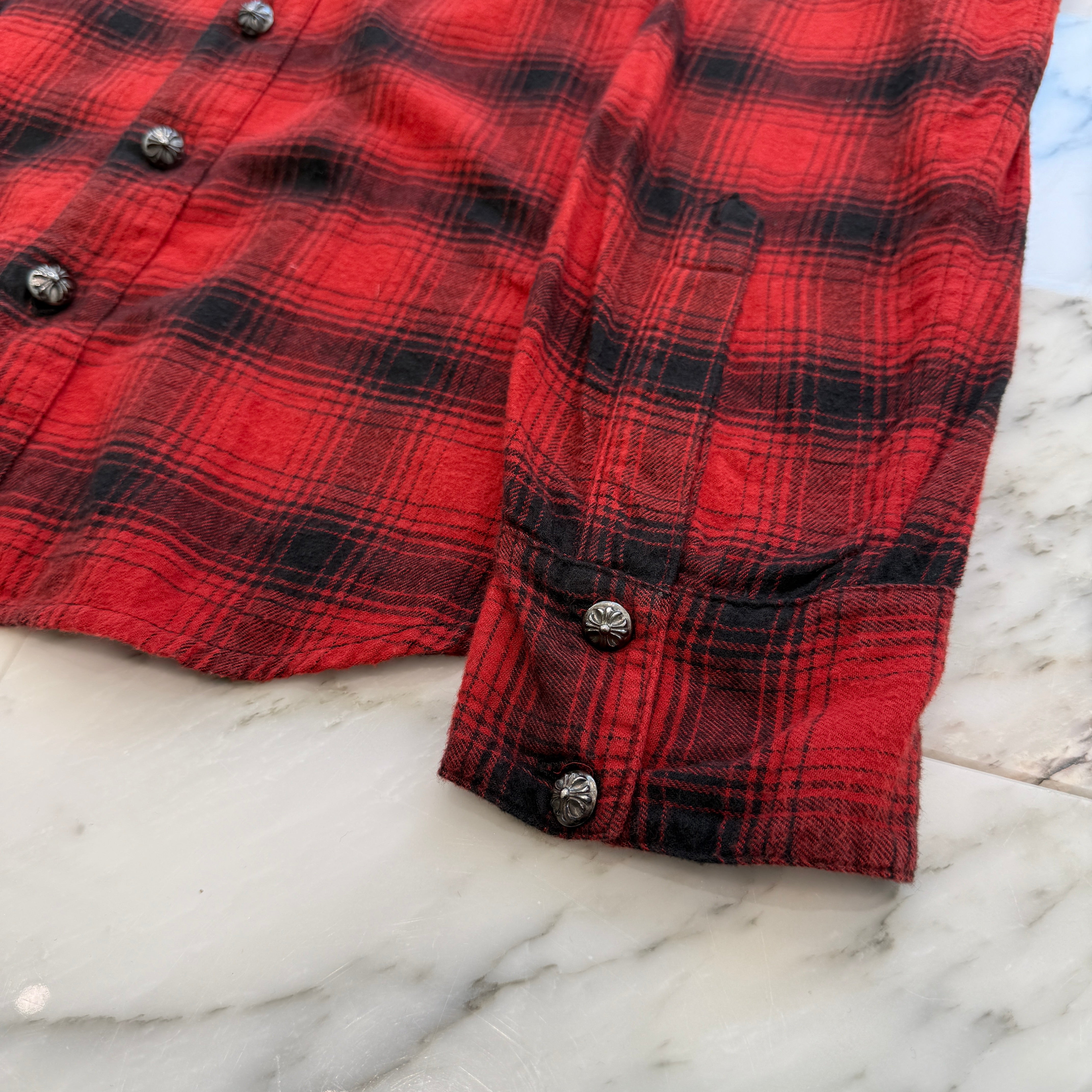 CHROME HEARTS Loose Ends Cross Patch Flannel Check Shirt Size M クロムハーツ ルーズエンド クロスパッチ フランネルチェックシャツ サイズM