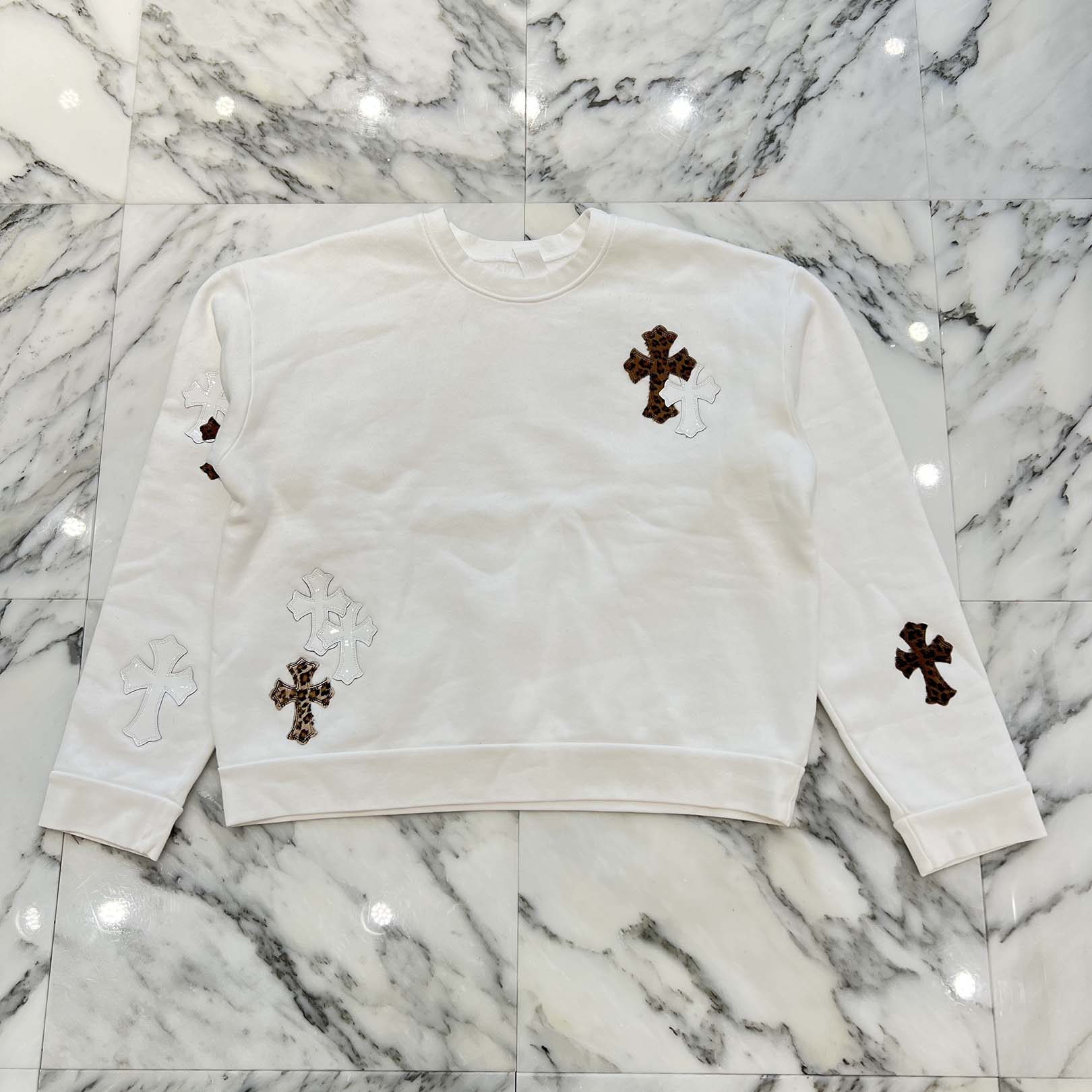 CHROME HEARTS Y NOT Multi Leather Cross Patch Sweatshirt Size M クロムハーツ ワイノット マルチレザークロスパッチ スウェットシャツ サイズM